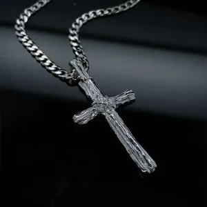 Diamond Driftwood Cross Necklace in 14k White Gold