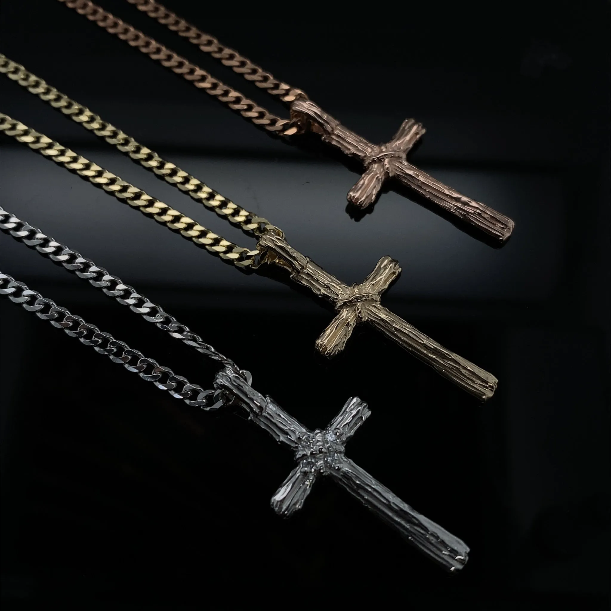 Diamond Driftwood Cross Necklace in 14k White Gold