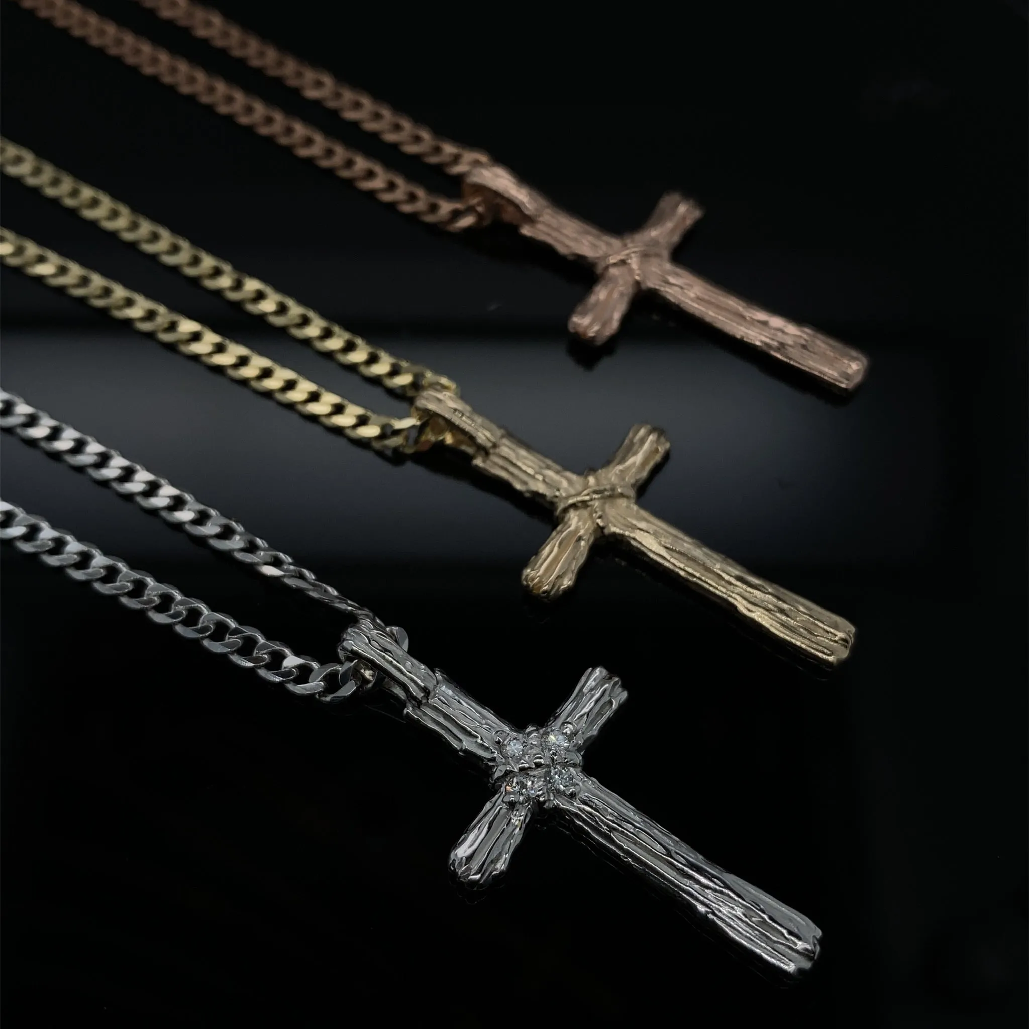 Diamond Driftwood Cross Necklace in 14k White Gold