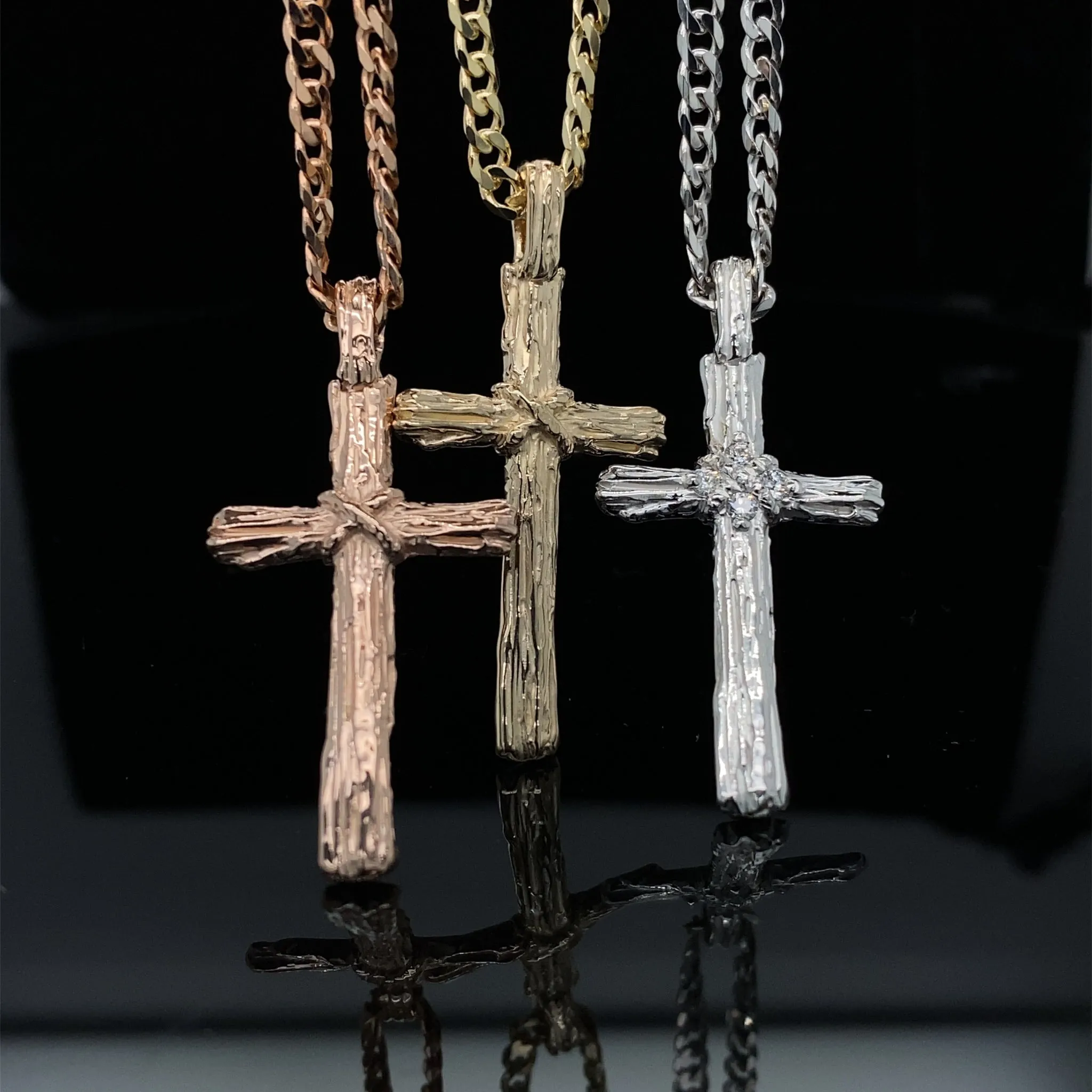 Diamond Driftwood Cross Necklace in 14k White Gold