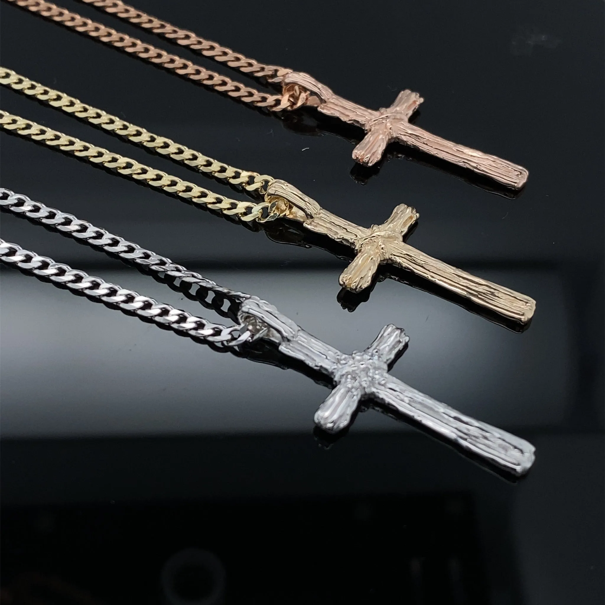 Diamond Driftwood Cross Necklace in 14k White Gold