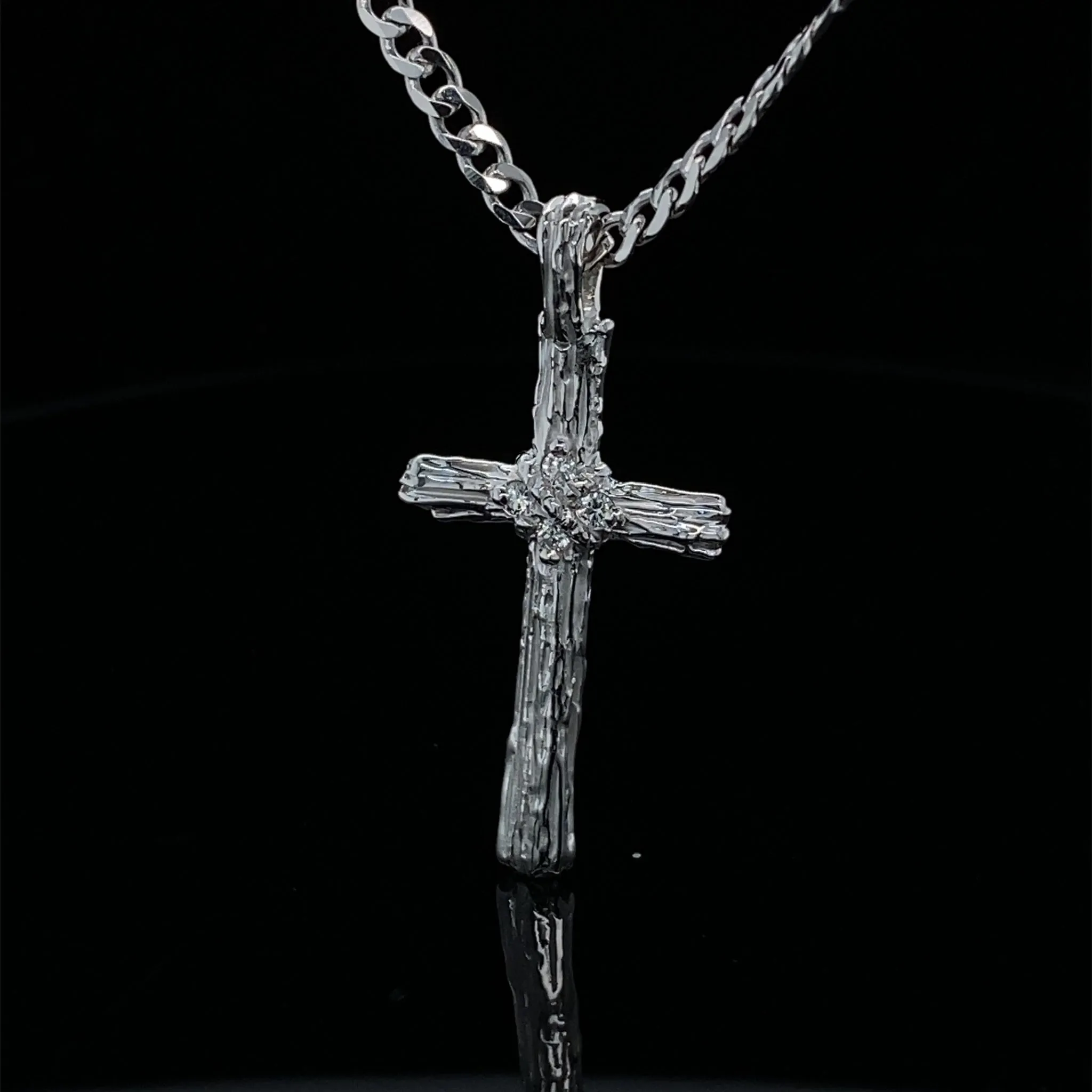 Diamond Driftwood Cross Necklace in 14k White Gold