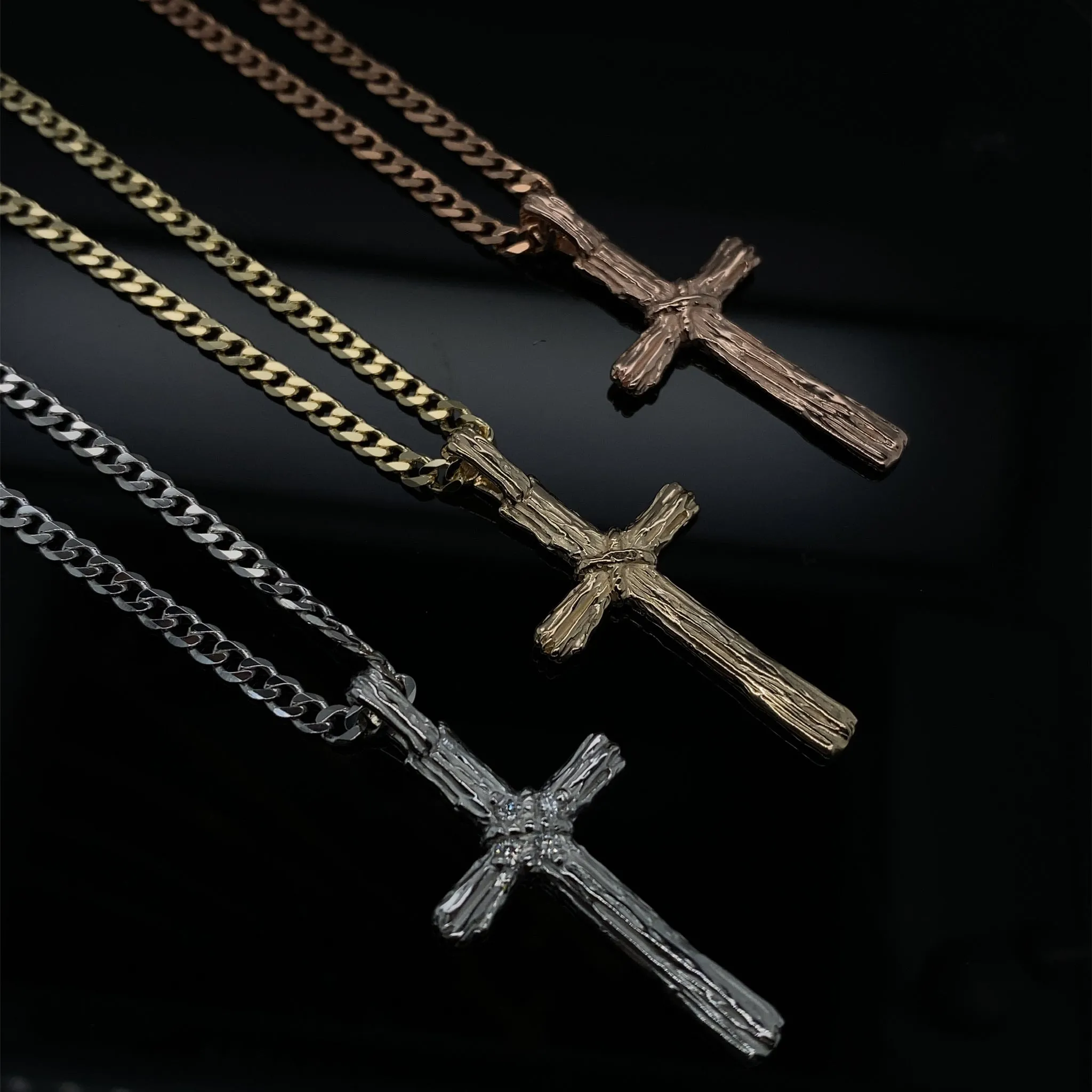 Diamond Driftwood Cross Necklace in 14k White Gold