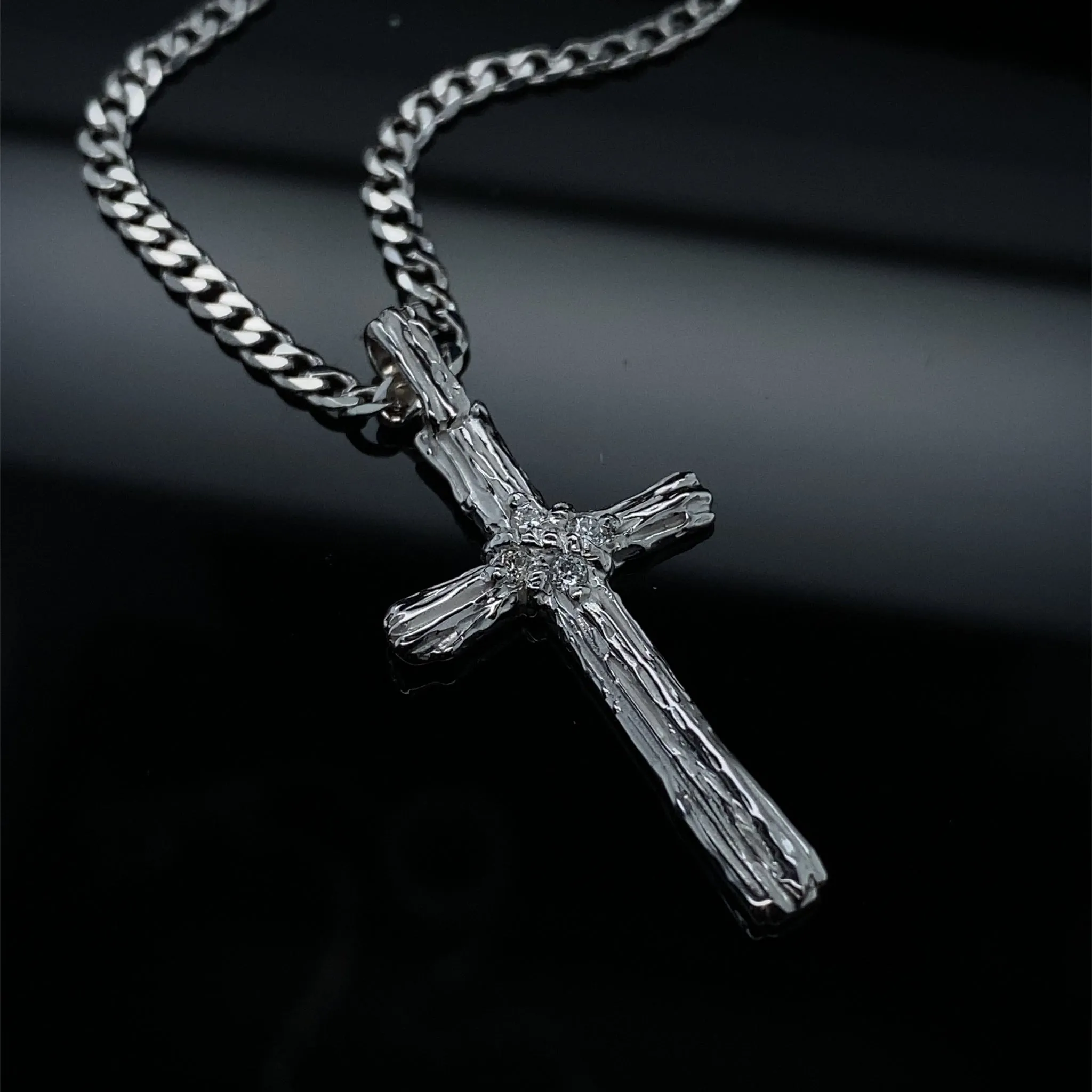 Diamond Driftwood Cross Necklace in 14k White Gold