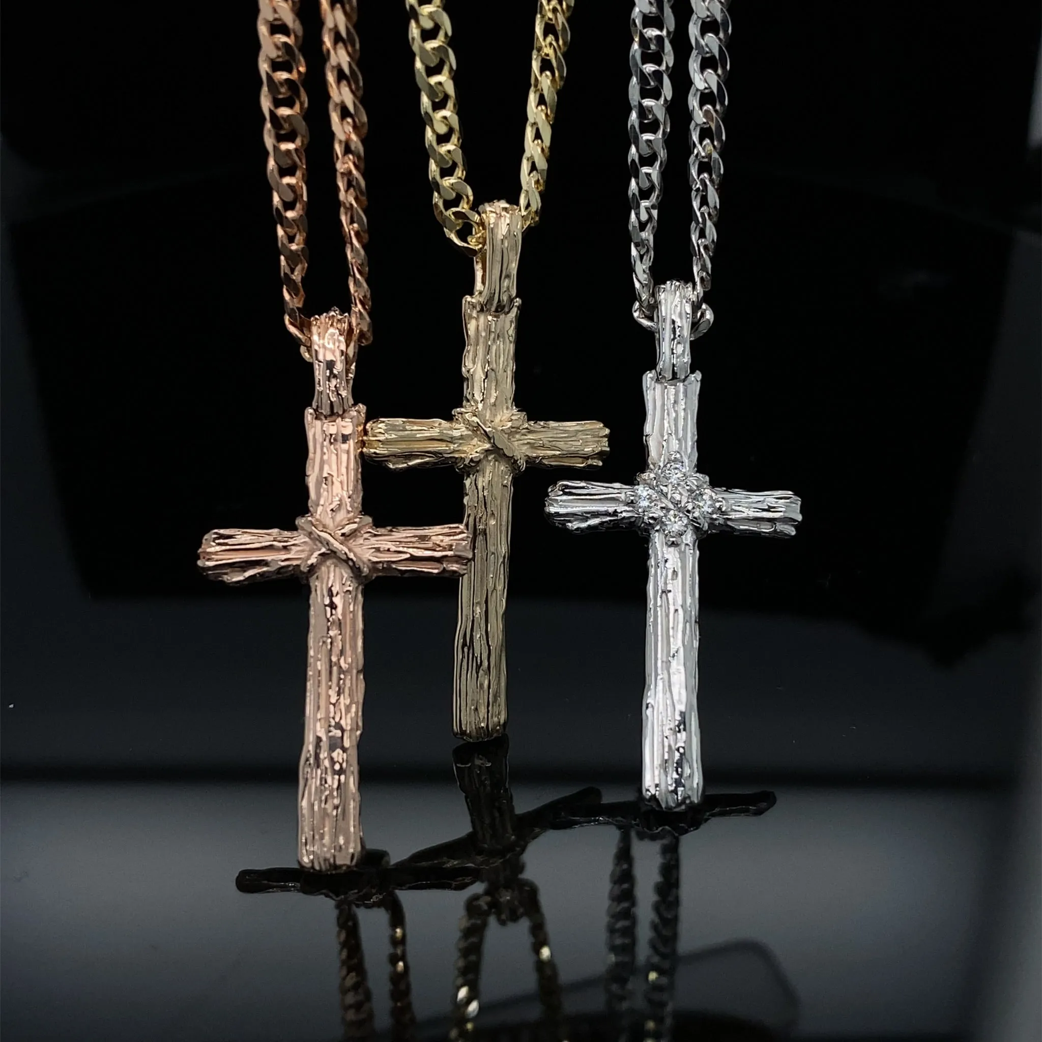 Diamond Driftwood Cross Necklace in 14k White Gold