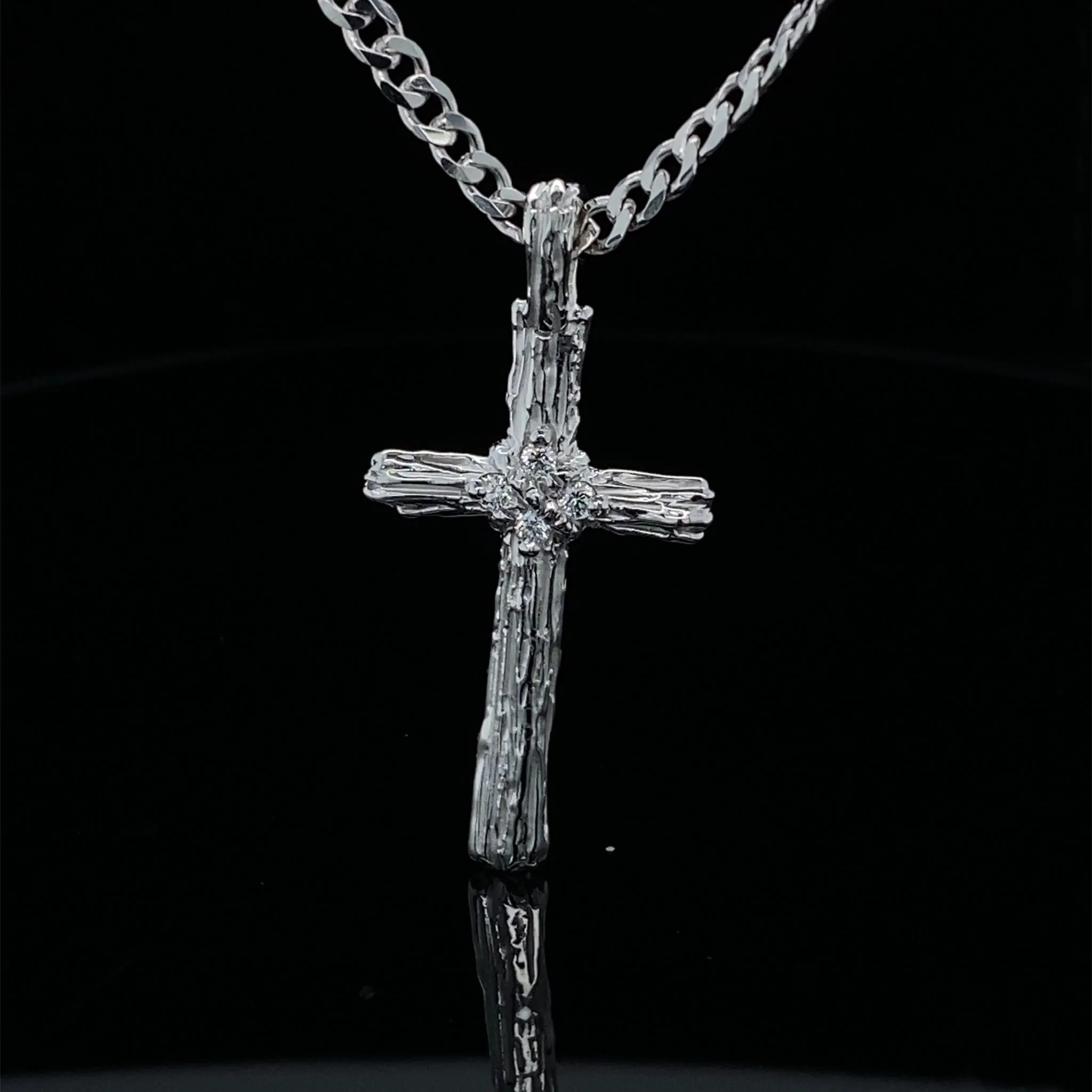 Diamond Driftwood Cross Necklace in 14k White Gold