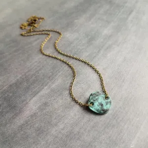 Disk Necklace, verdigris patina necklace, patina disc necklace, simple disk necklace, small disk necklace, aqua patina necklace, small round
