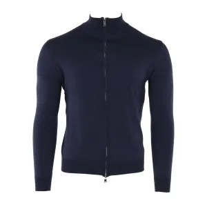 Double Reversible Extrafine Full Zip Mock in Navy & Grey