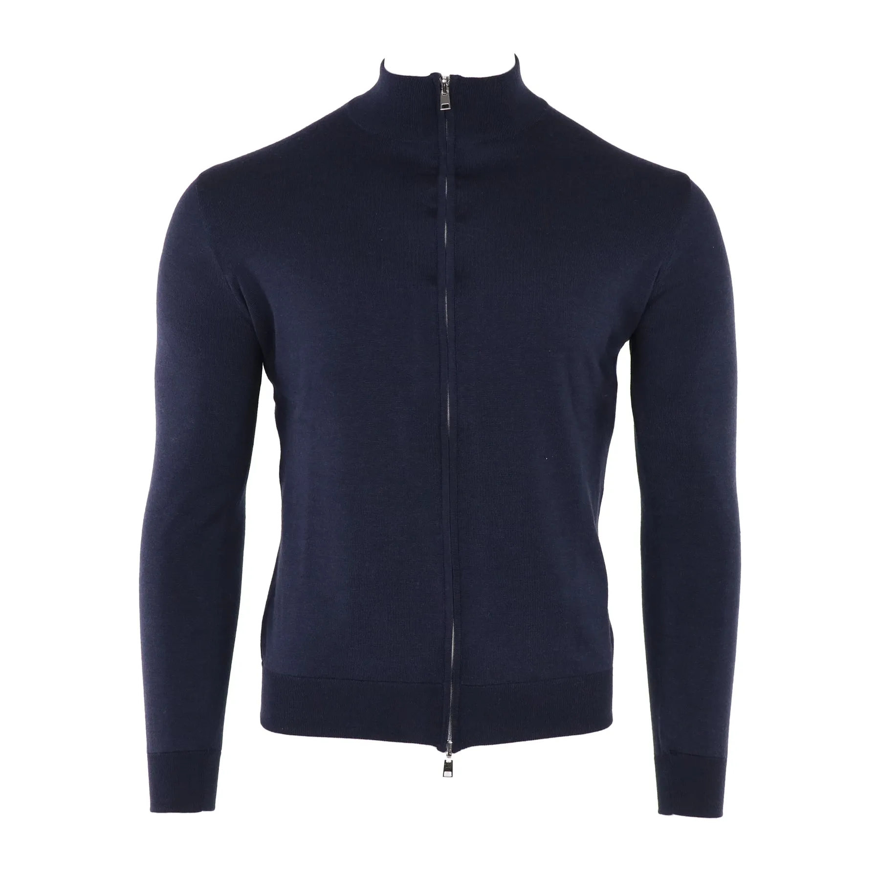 Double Reversible Extrafine Full Zip Mock in Navy & Grey