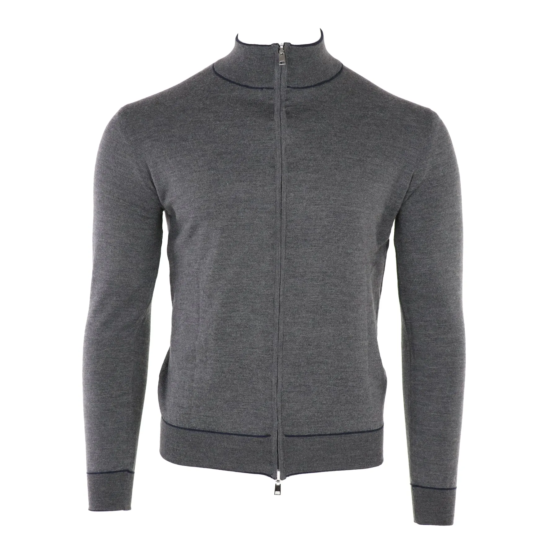 Double Reversible Extrafine Full Zip Mock in Navy & Grey