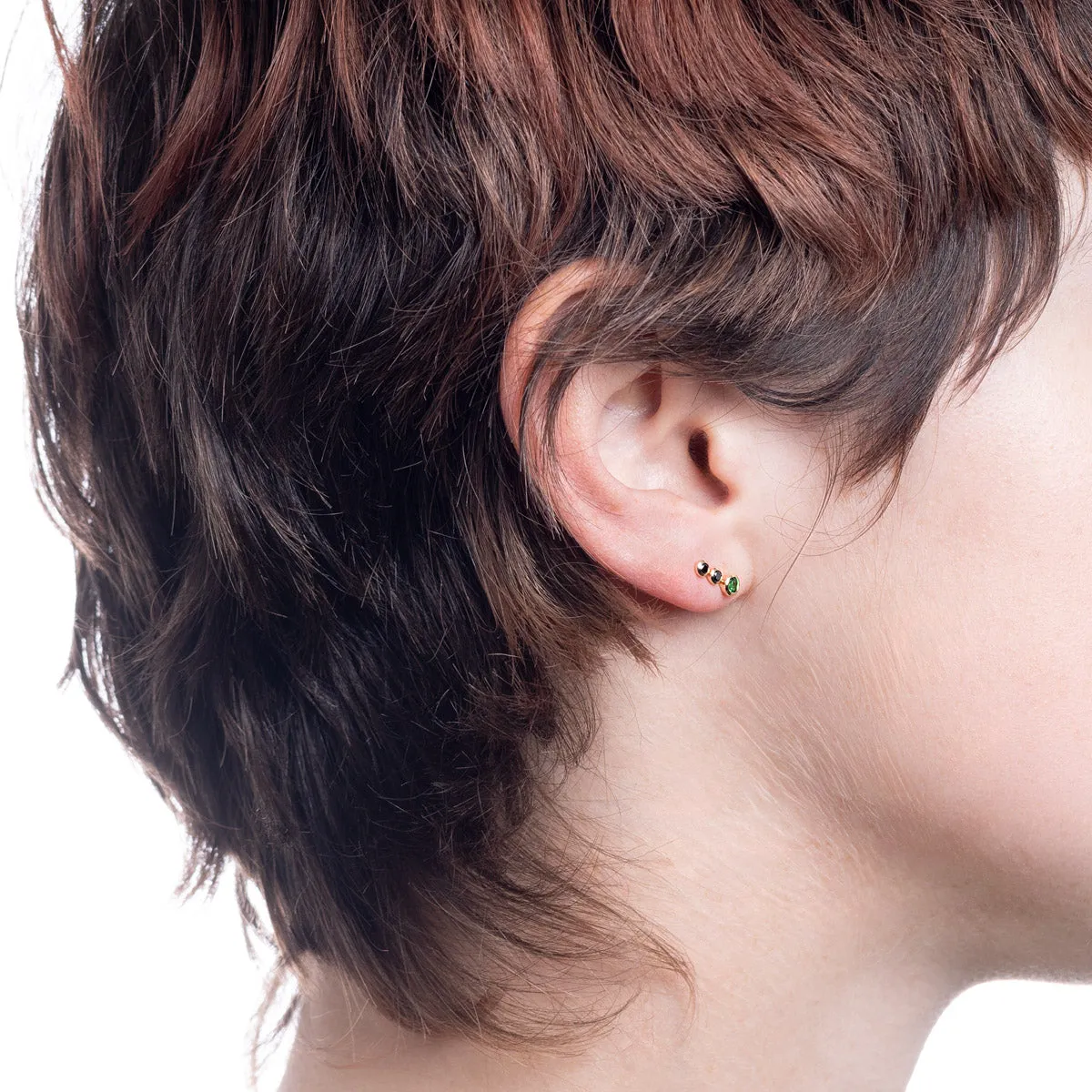 DROSERA  Green Garnet and Black Diamond Stud Earring