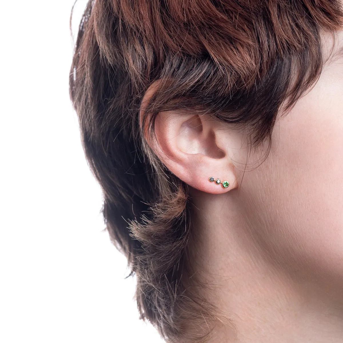 DROSERA  Green Garnet and Black Diamond Stud Earring