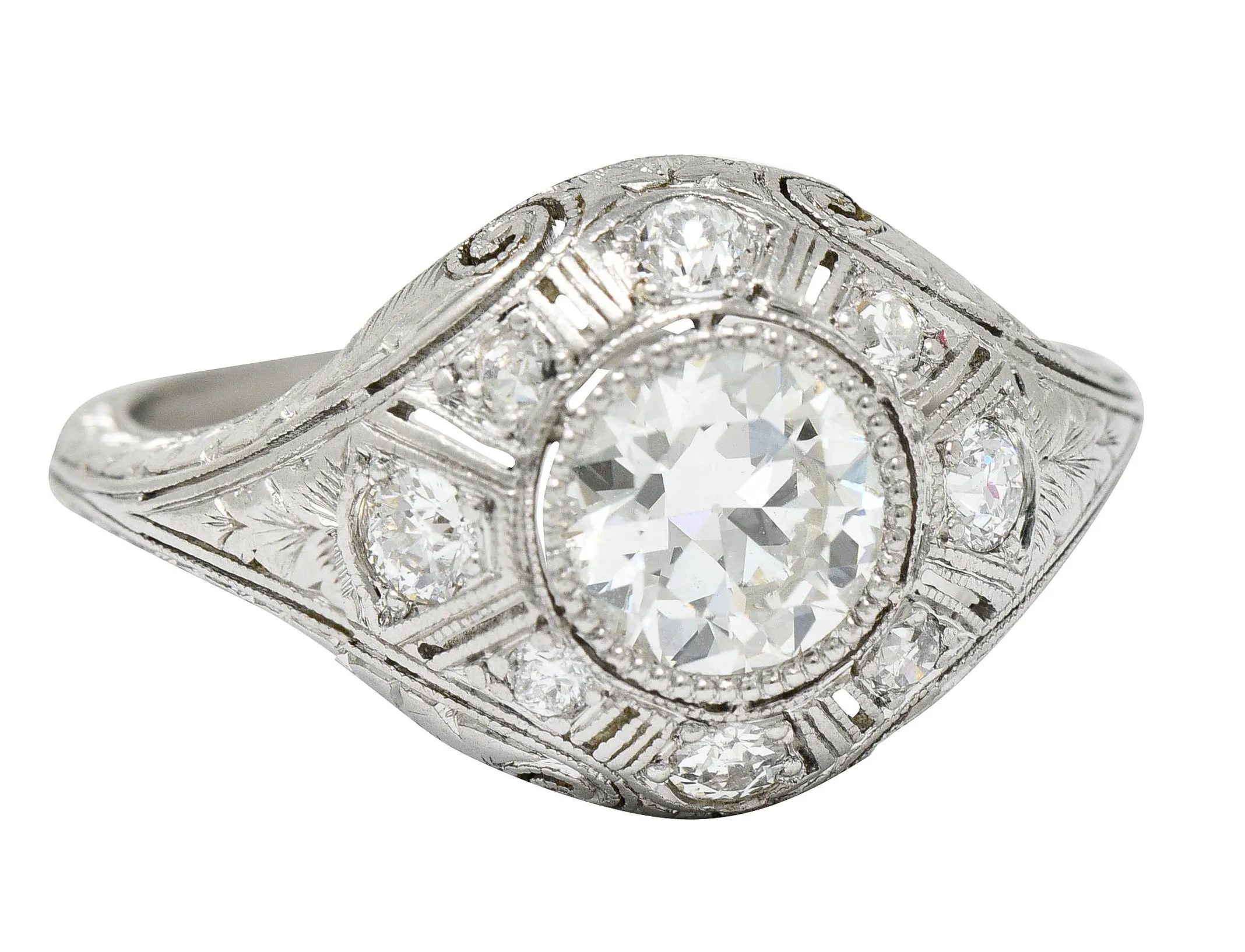 Early Art Deco 1.07 CTW Diamond Platinum Bombe Foliate Engagement Ring