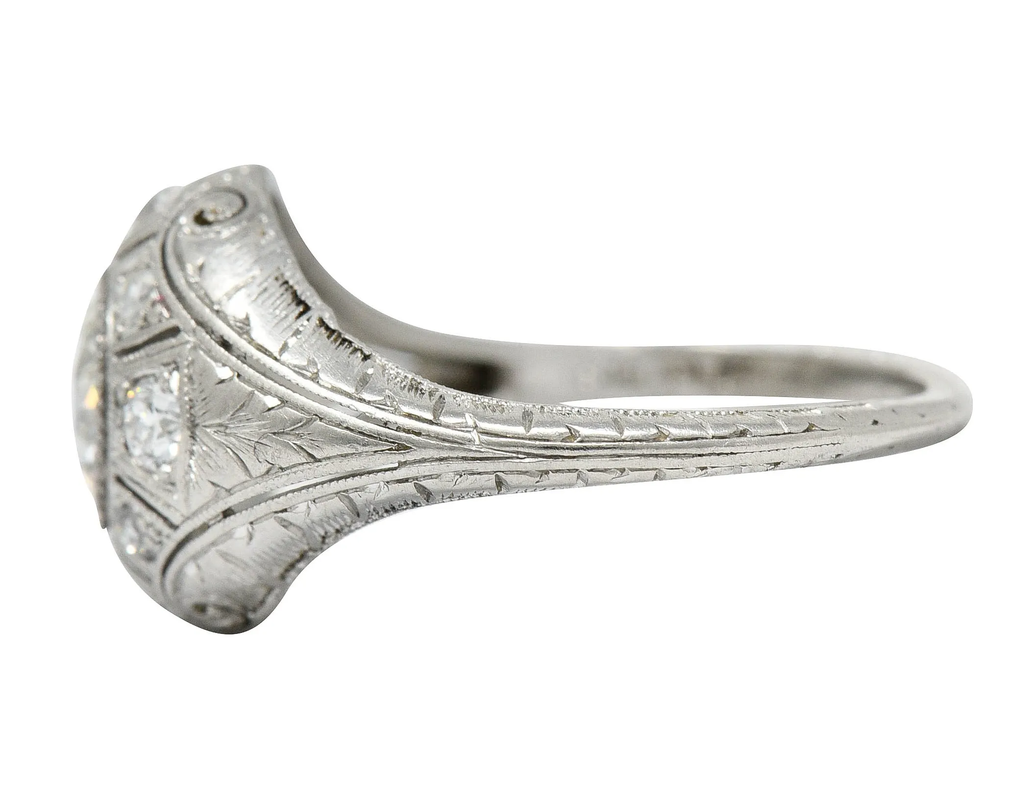 Early Art Deco 1.07 CTW Diamond Platinum Bombe Foliate Engagement Ring