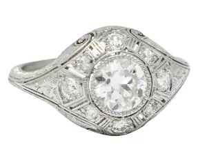 Early Art Deco 1.07 CTW Diamond Platinum Bombe Foliate Engagement Ring