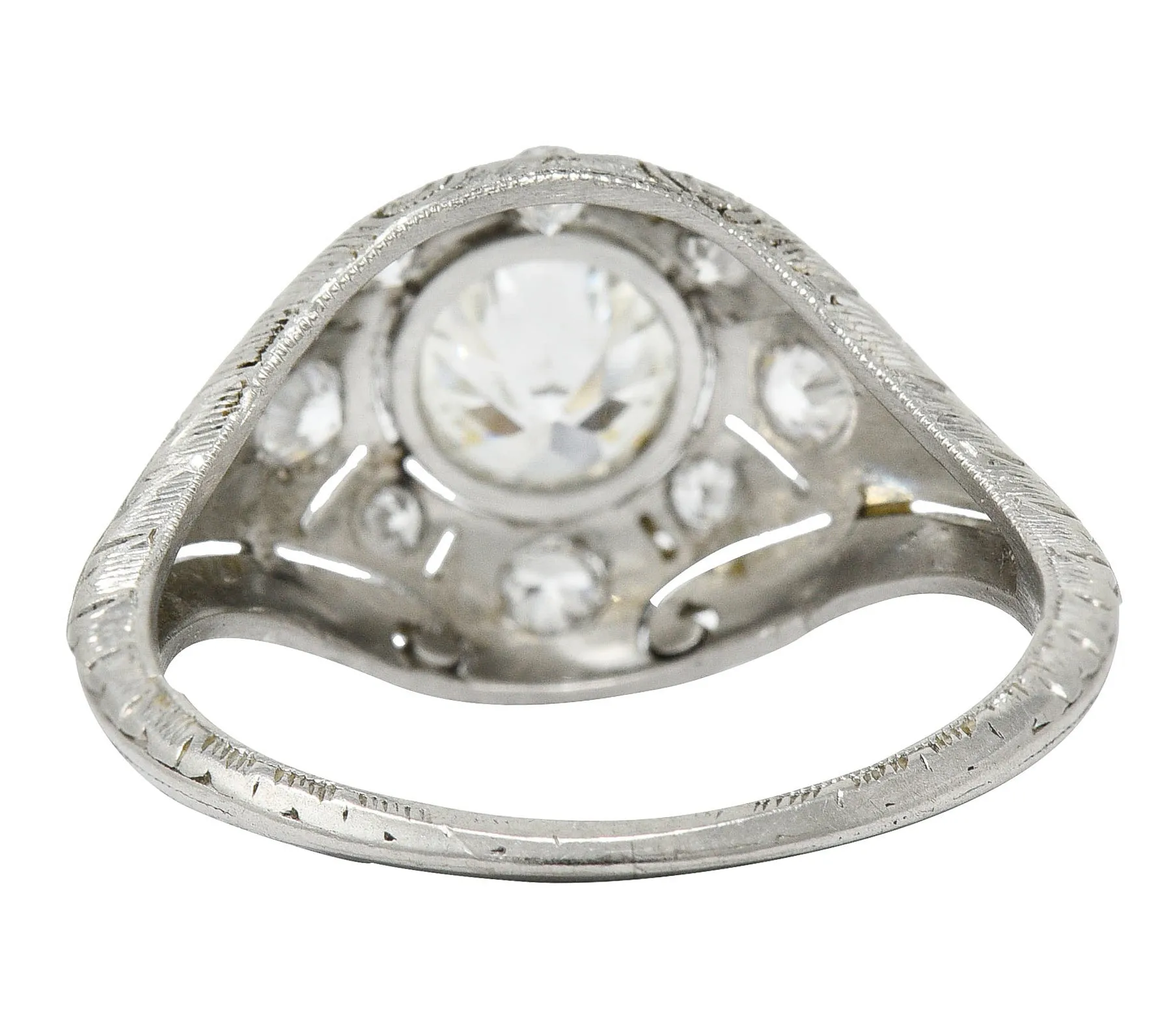 Early Art Deco 1.07 CTW Diamond Platinum Bombe Foliate Engagement Ring