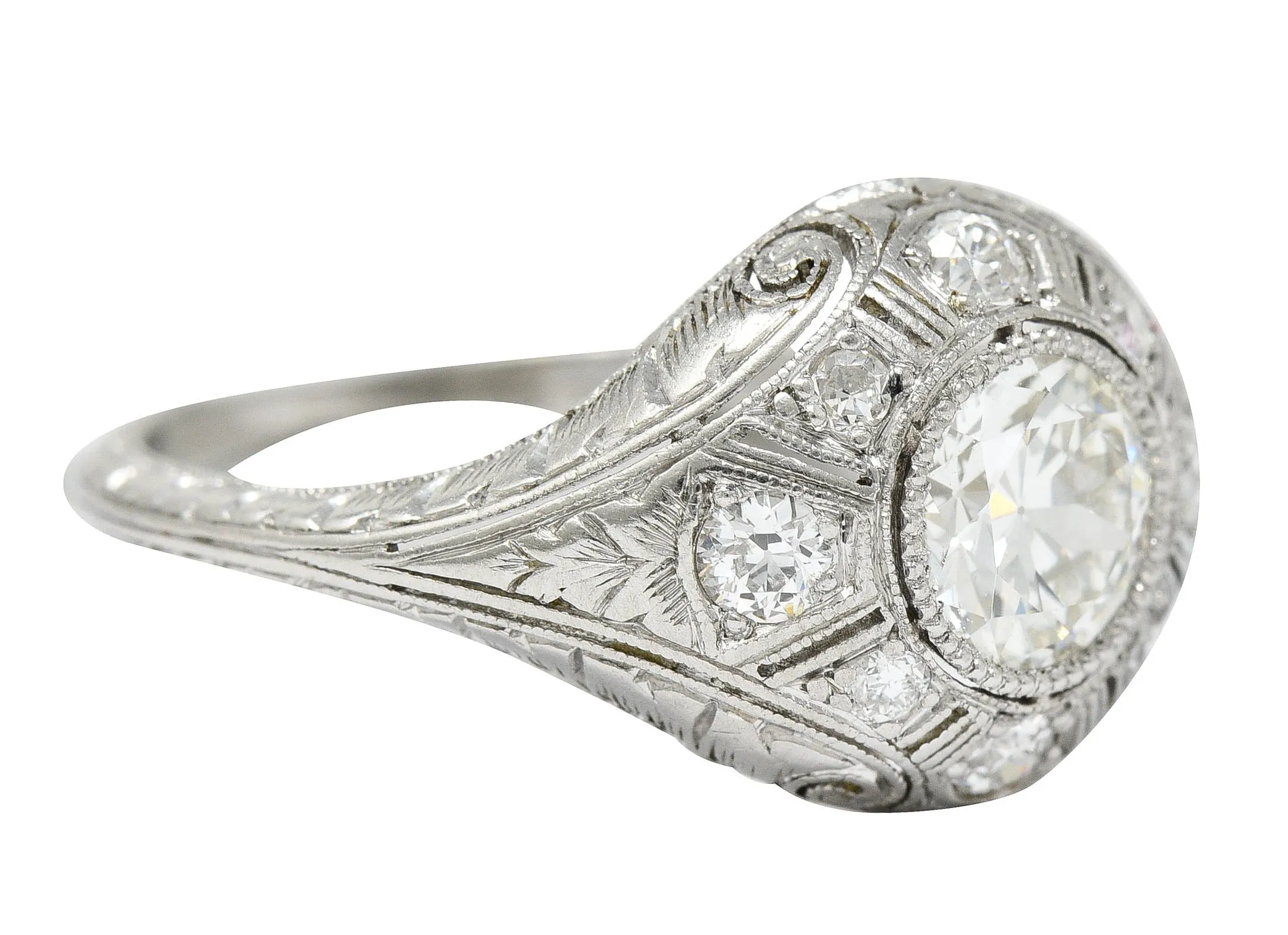 Early Art Deco 1.07 CTW Diamond Platinum Bombe Foliate Engagement Ring