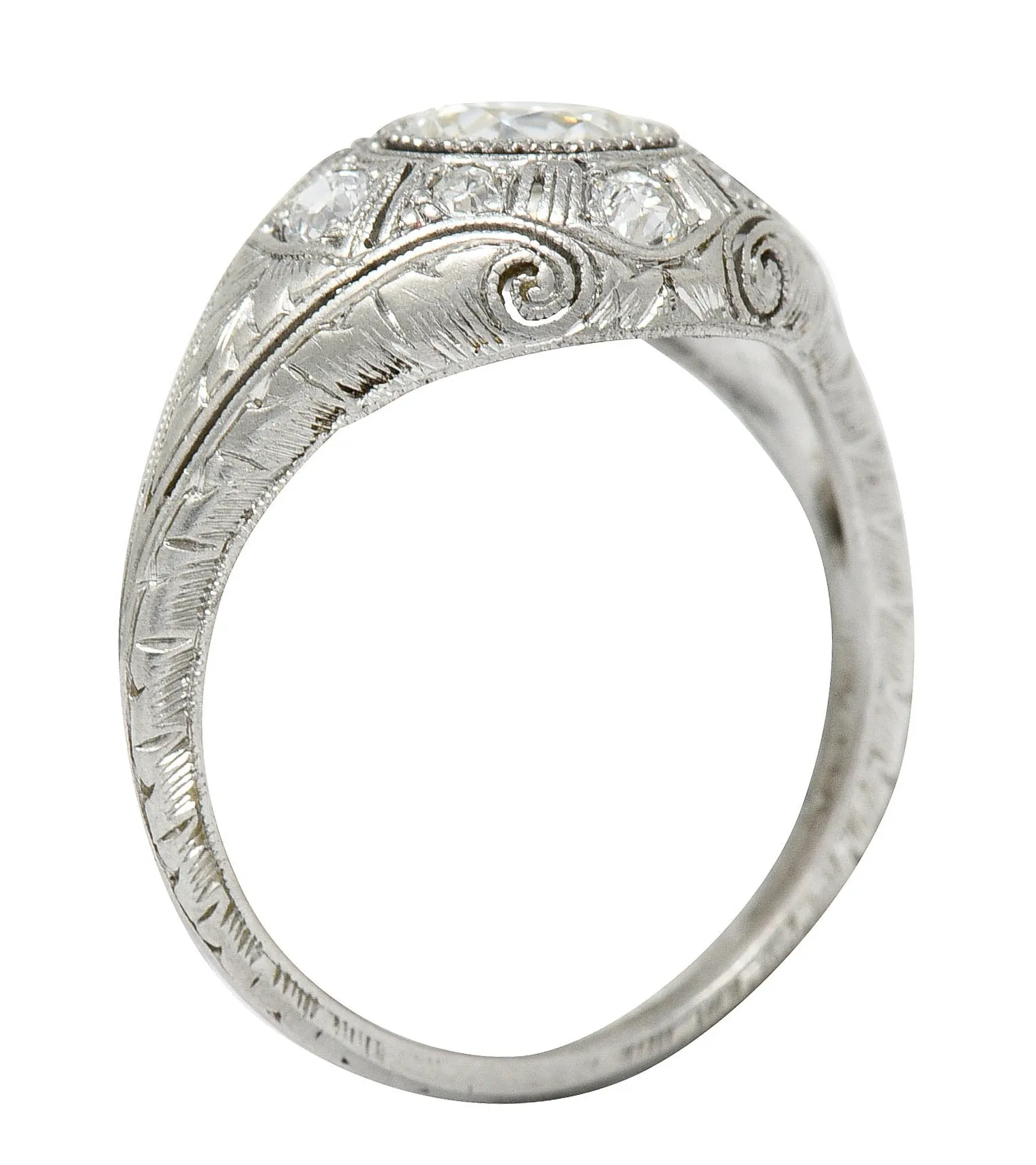 Early Art Deco 1.07 CTW Diamond Platinum Bombe Foliate Engagement Ring
