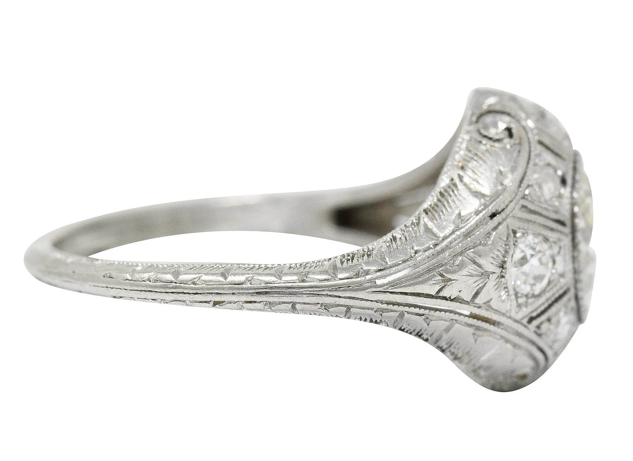 Early Art Deco 1.07 CTW Diamond Platinum Bombe Foliate Engagement Ring