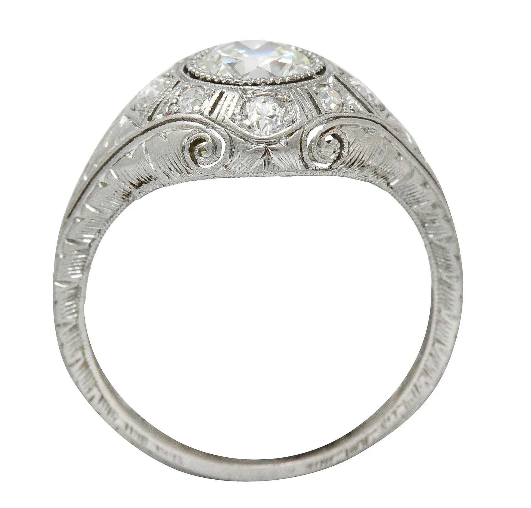 Early Art Deco 1.07 CTW Diamond Platinum Bombe Foliate Engagement Ring