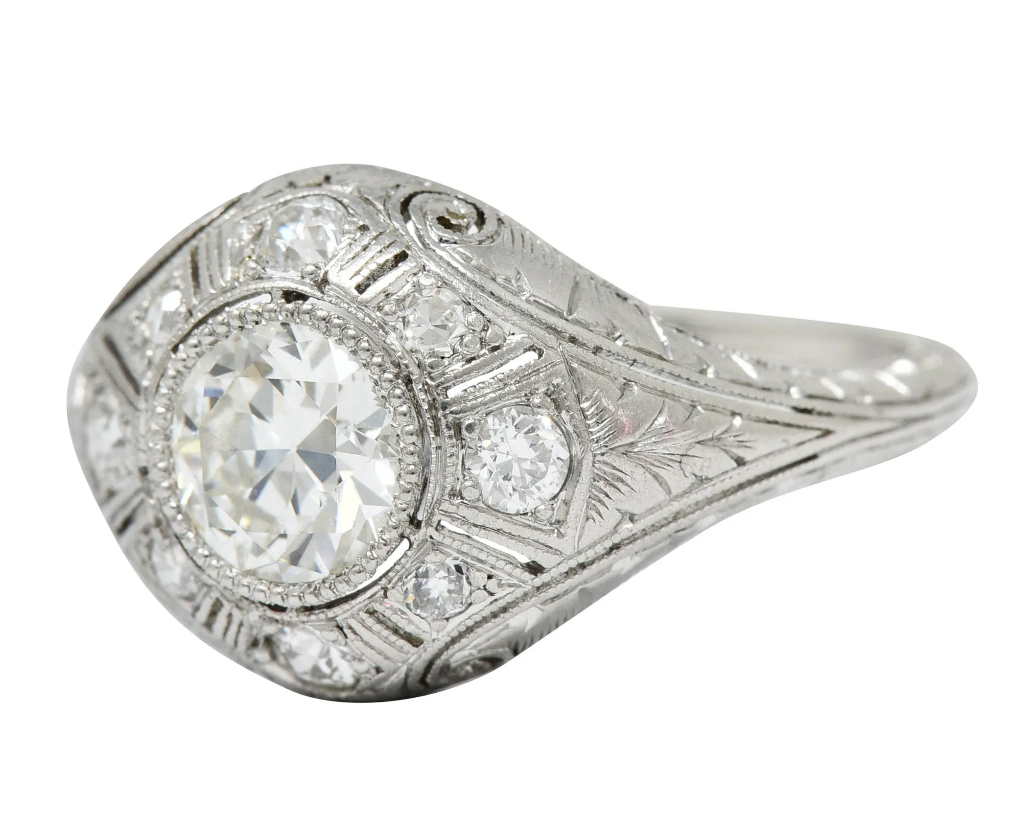 Early Art Deco 1.07 CTW Diamond Platinum Bombe Foliate Engagement Ring