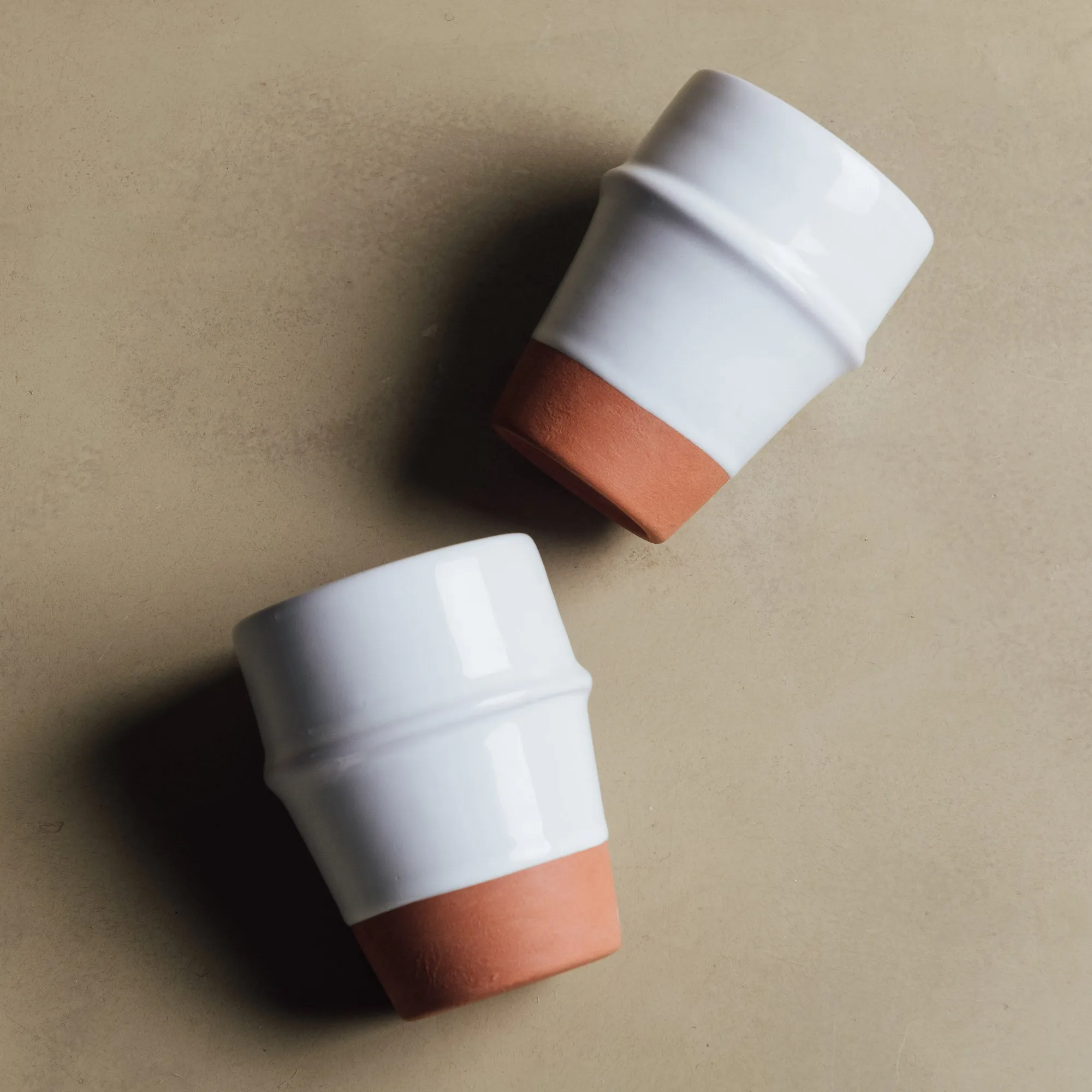 Earth Hues White & Ochre Red Beldi Cup - Moroccan Dinnerware