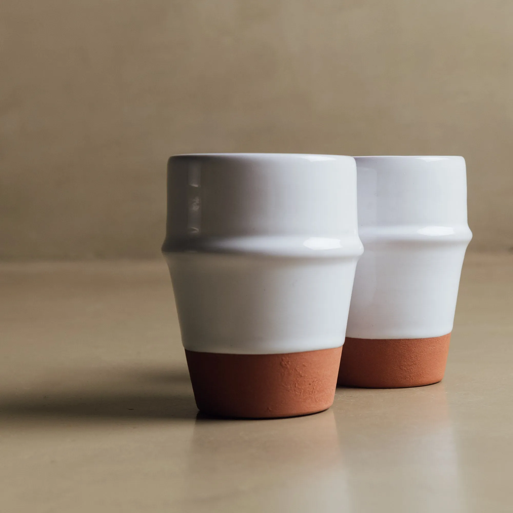 Earth Hues White & Ochre Red Beldi Cup - Moroccan Dinnerware