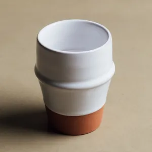 Earth Hues White & Ochre Red Beldi Cup - Moroccan Dinnerware