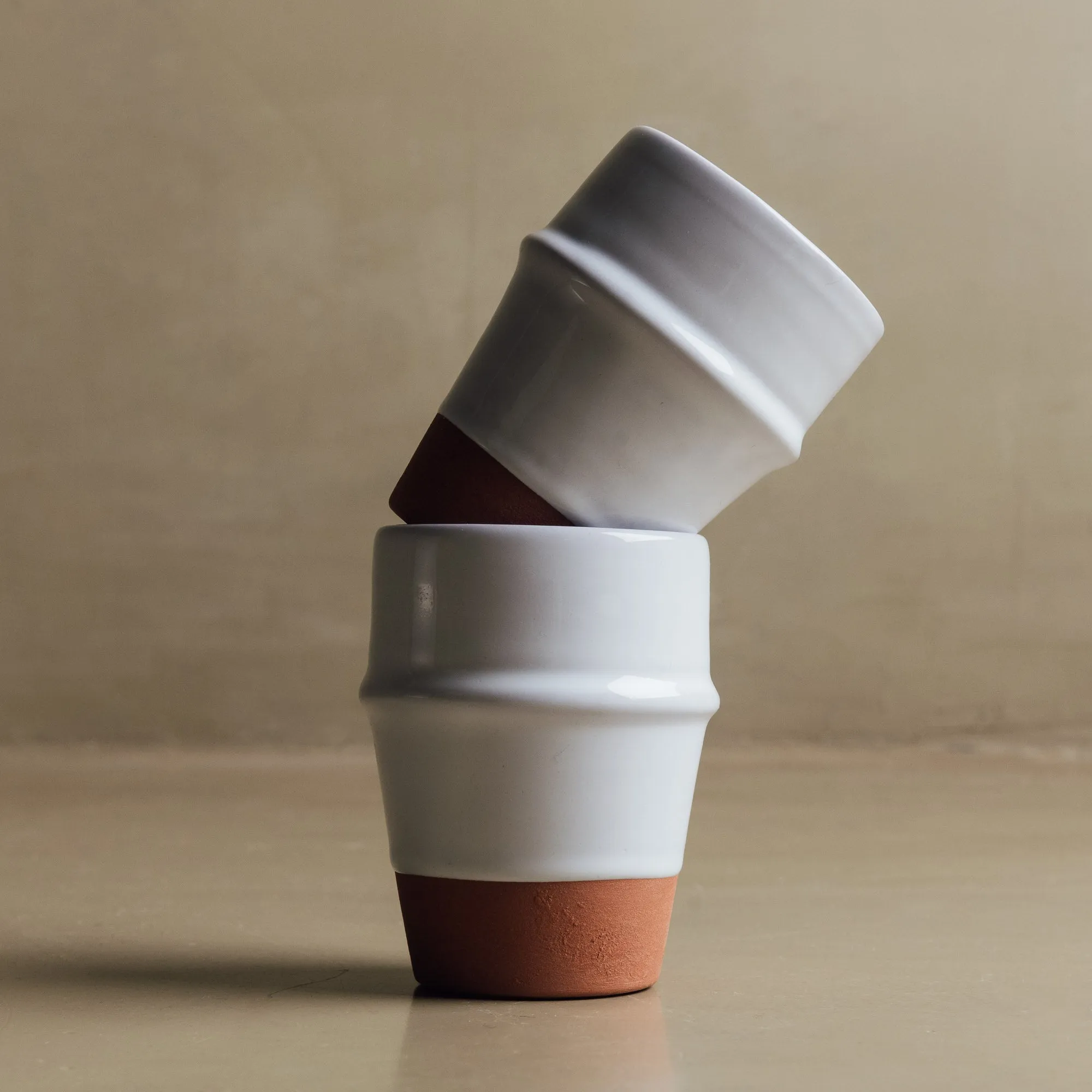 Earth Hues White & Ochre Red Beldi Cup - Moroccan Dinnerware