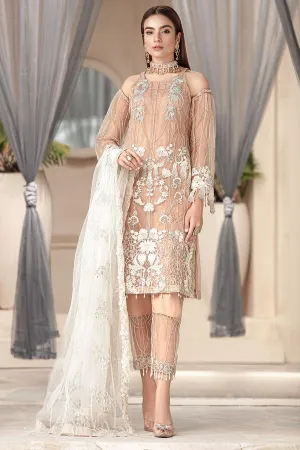 Embroidered Net Suit for Party in Cream Color #Y8092