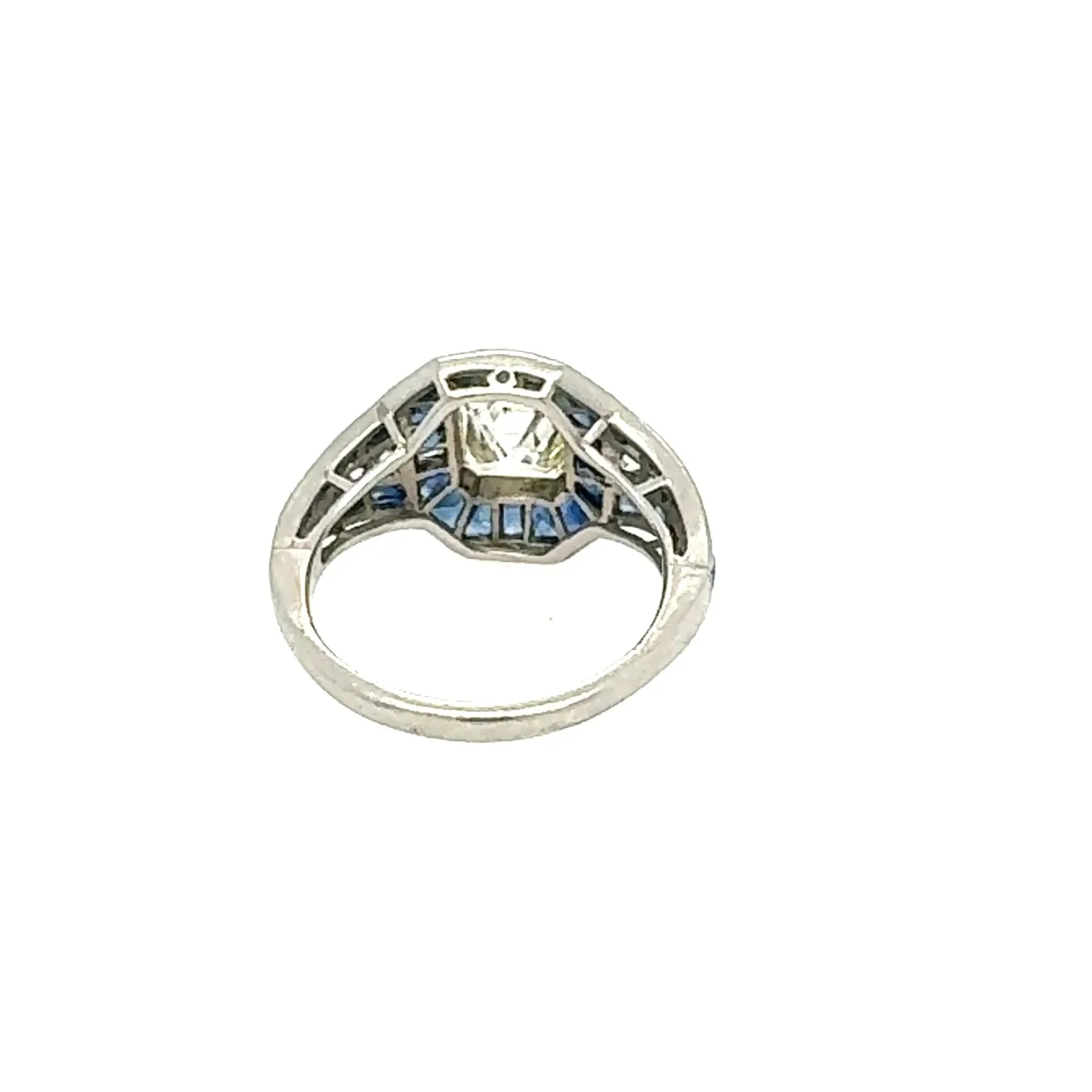 Emerald Cut Diamond Ring with Sapphires