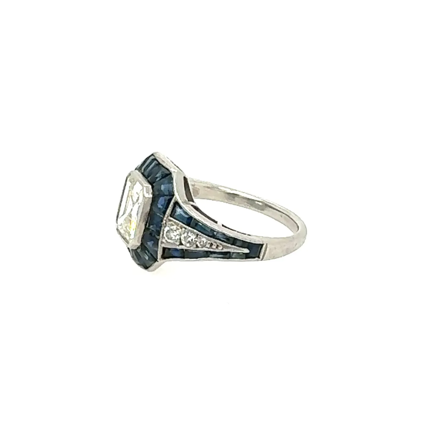 Emerald Cut Diamond Ring with Sapphires