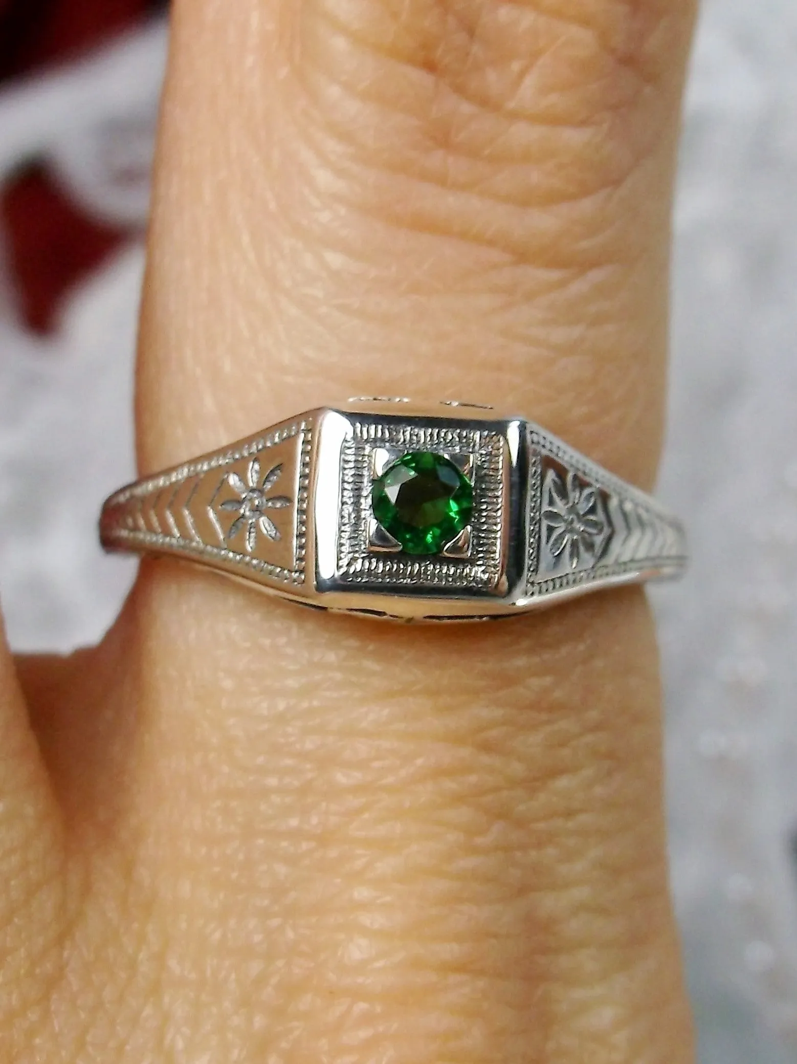 Emerald Ring, Antique Reproduction Art Deco Jewelry #D155