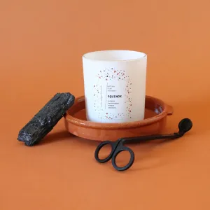 EQUINOX Hand Poured Candle. Charred Marshmallow. Pumpkin Pulp. Cashmere. Vetiver. Wood Wick. 12 oz. Matte White.