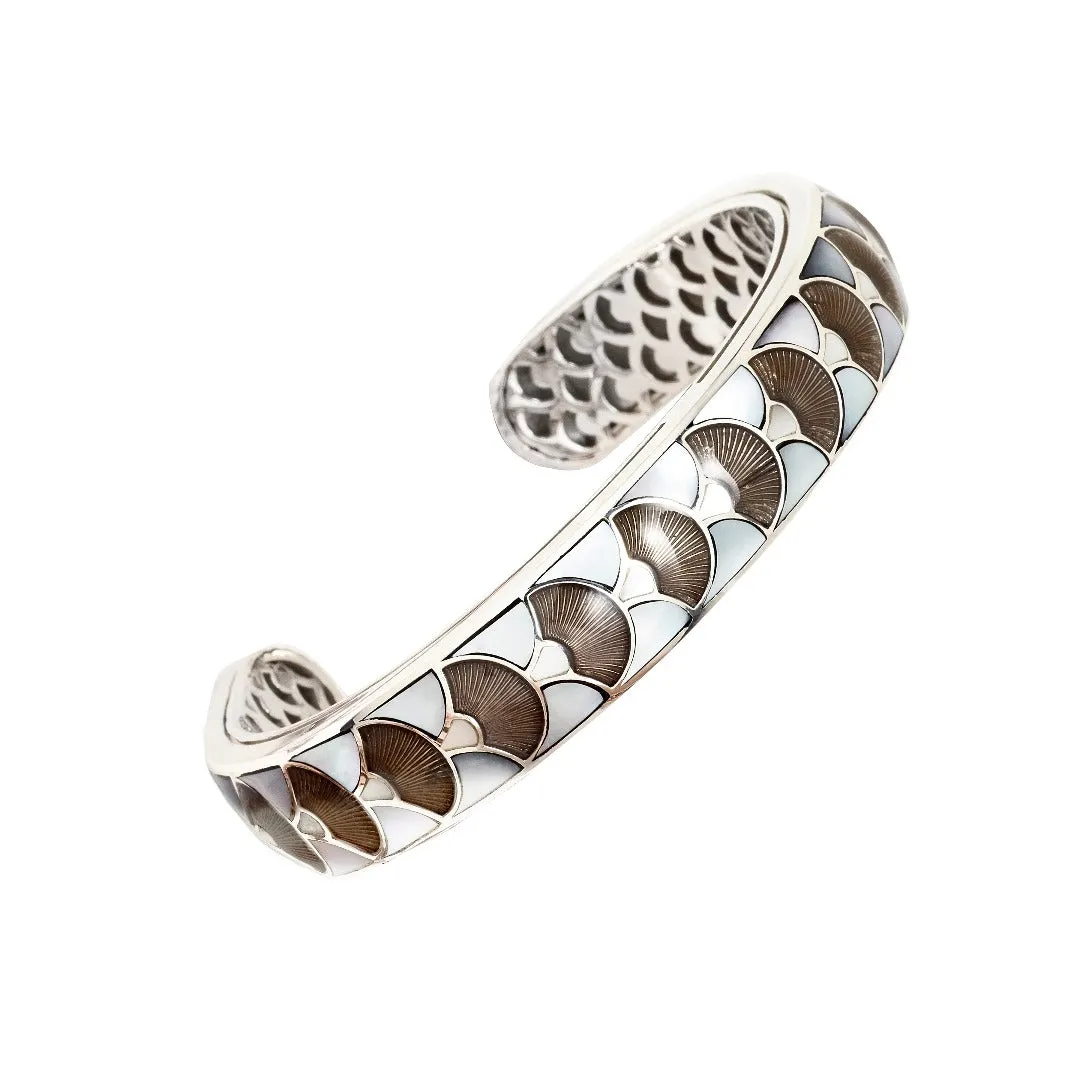 Fan Gemstone & Enamel Sterling Silver Cuff Bangle Bracelet