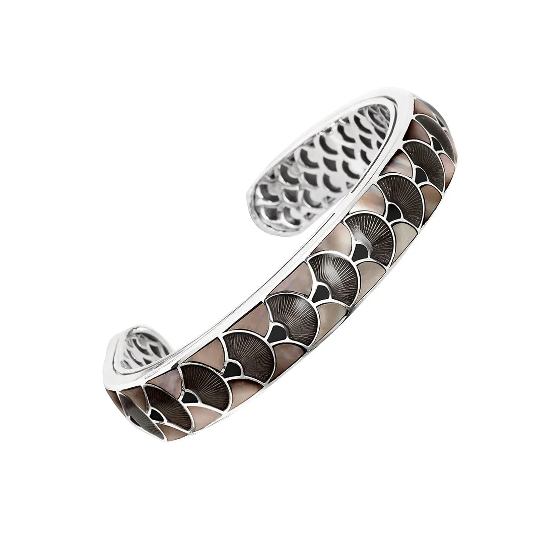 Fan Gemstone & Enamel Sterling Silver Cuff Bangle Bracelet