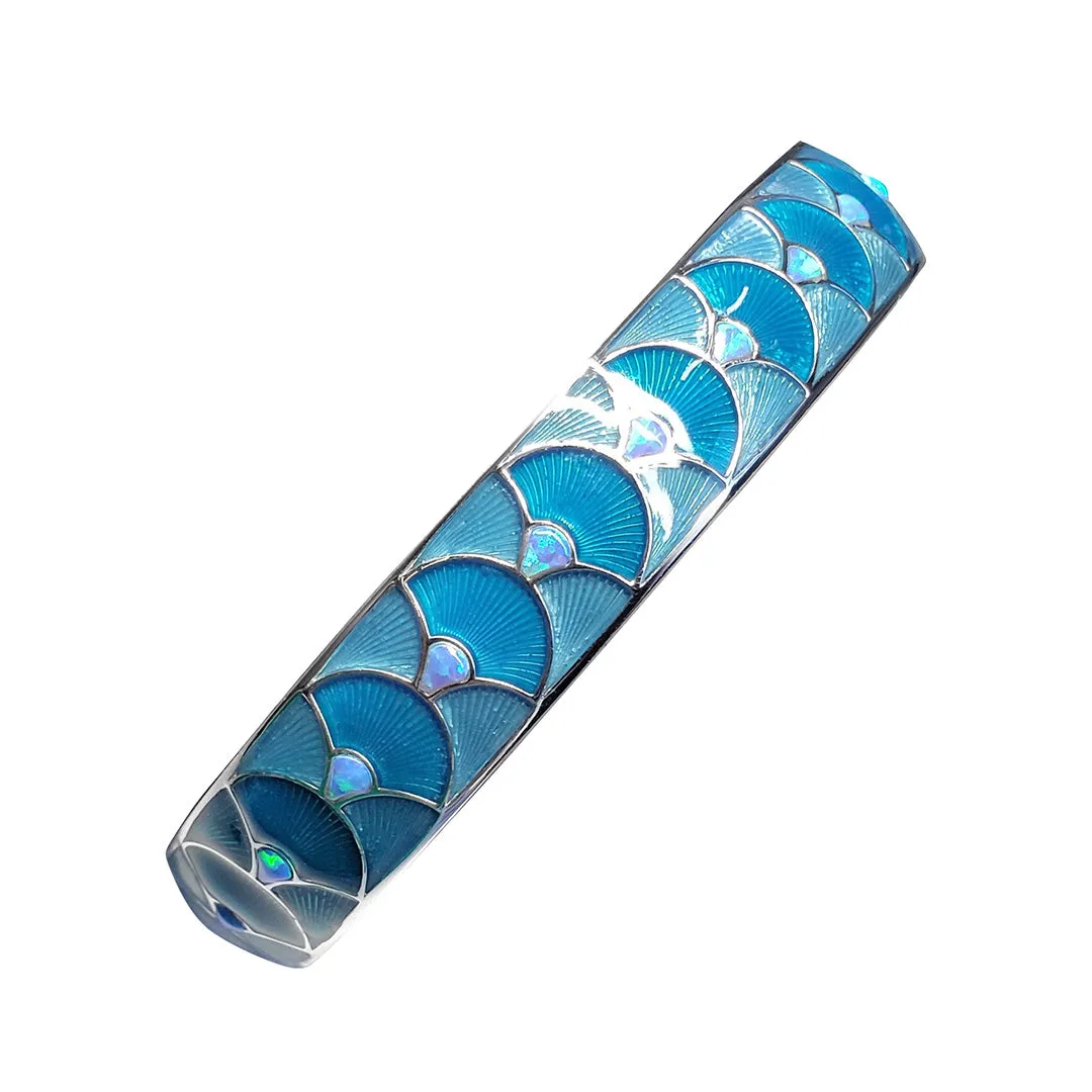 Fan Gemstone & Enamel Sterling Silver Cuff Bangle Bracelet