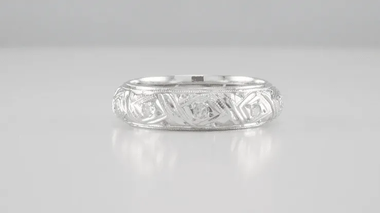 Filigree Centerbrook Art Deco Vintage Diamond Wedding Ring in Platinum - Size 5
