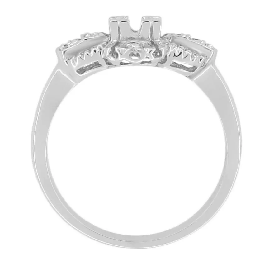 Filigree East to West Art Deco Engagement Ring Setting in White Gold for a 1/4 Carat Round Diamond