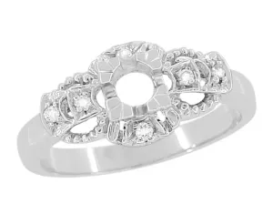 Filigree East to West Art Deco Engagement Ring Setting in White Gold for a 1/4 Carat Round Diamond