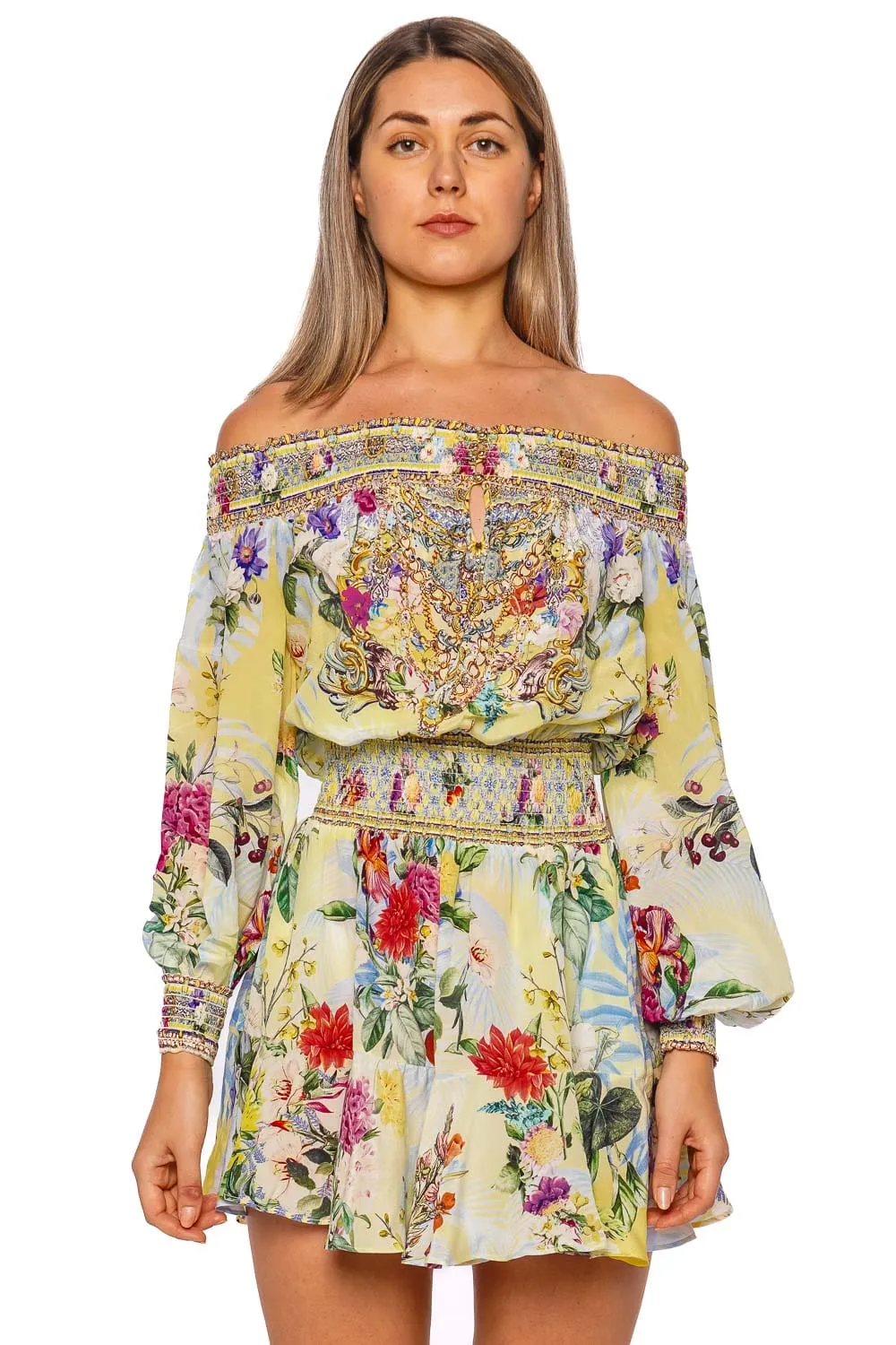Flor Fantástica Off Shoulder Mini Dress
