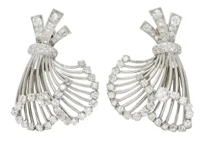 French Art Deco 7.32 CTW Diamond Platinum Flared Earrings