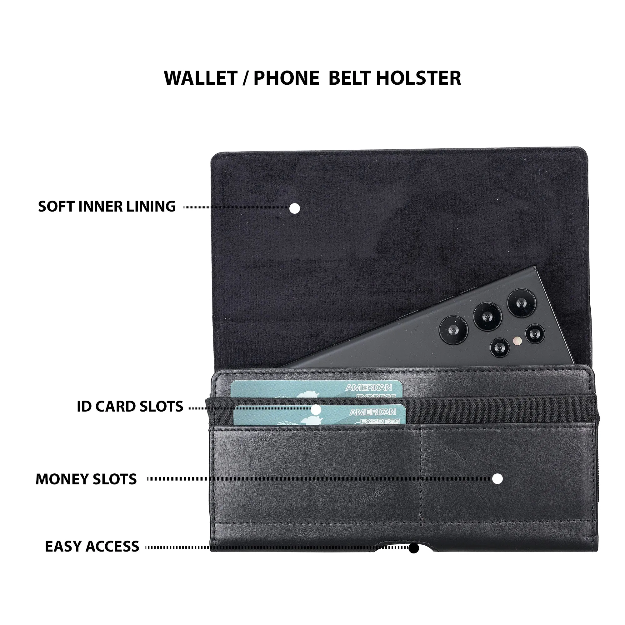 Full Grain Leather Cell Phone Holster with Magnetic Closure Belt Clip for All up to 6.9 Inch Phones (iPhone / Samsung)