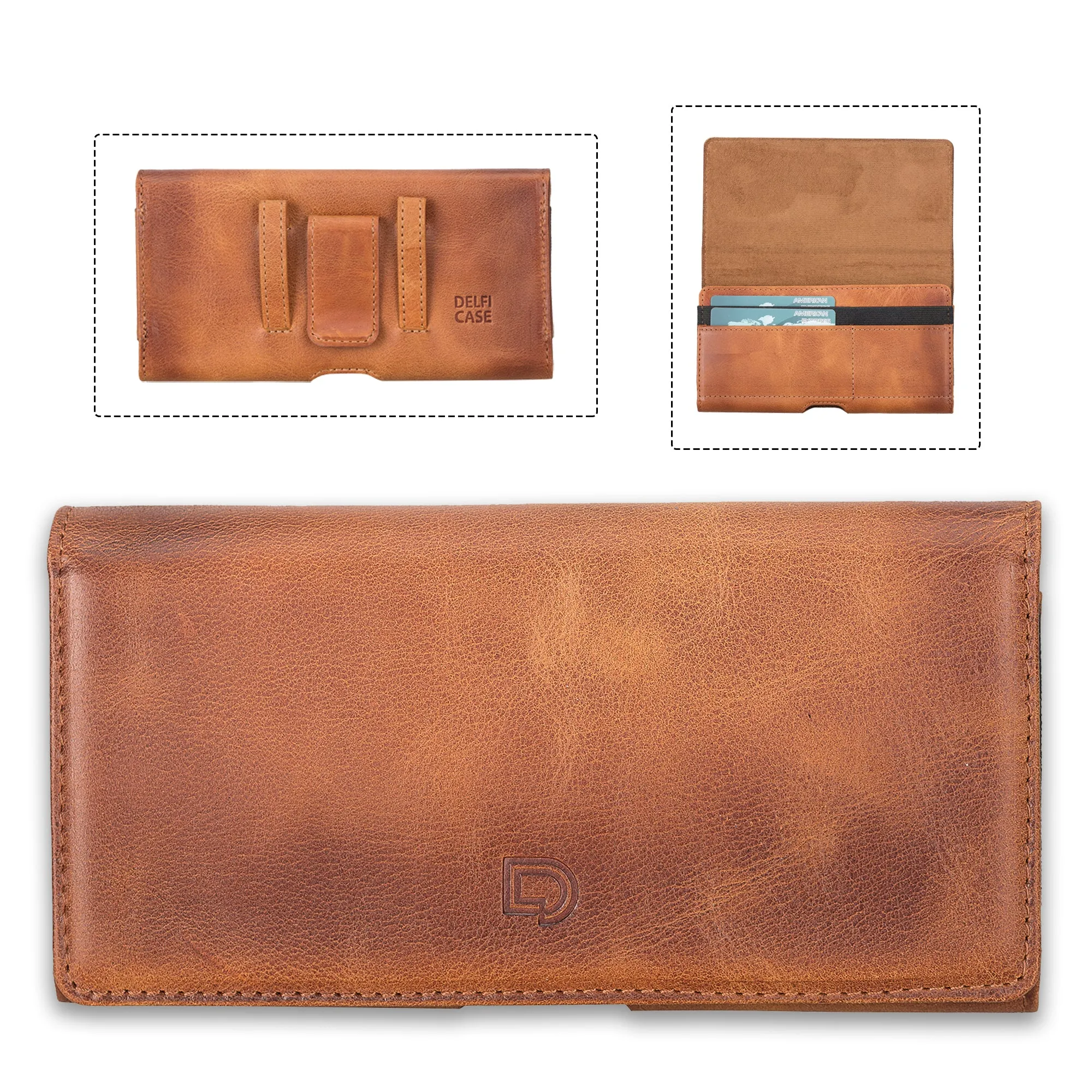 Full Grain Leather Cell Phone Holster with Magnetic Closure Belt Clip for All up to 6.9 Inch Phones (iPhone / Samsung)