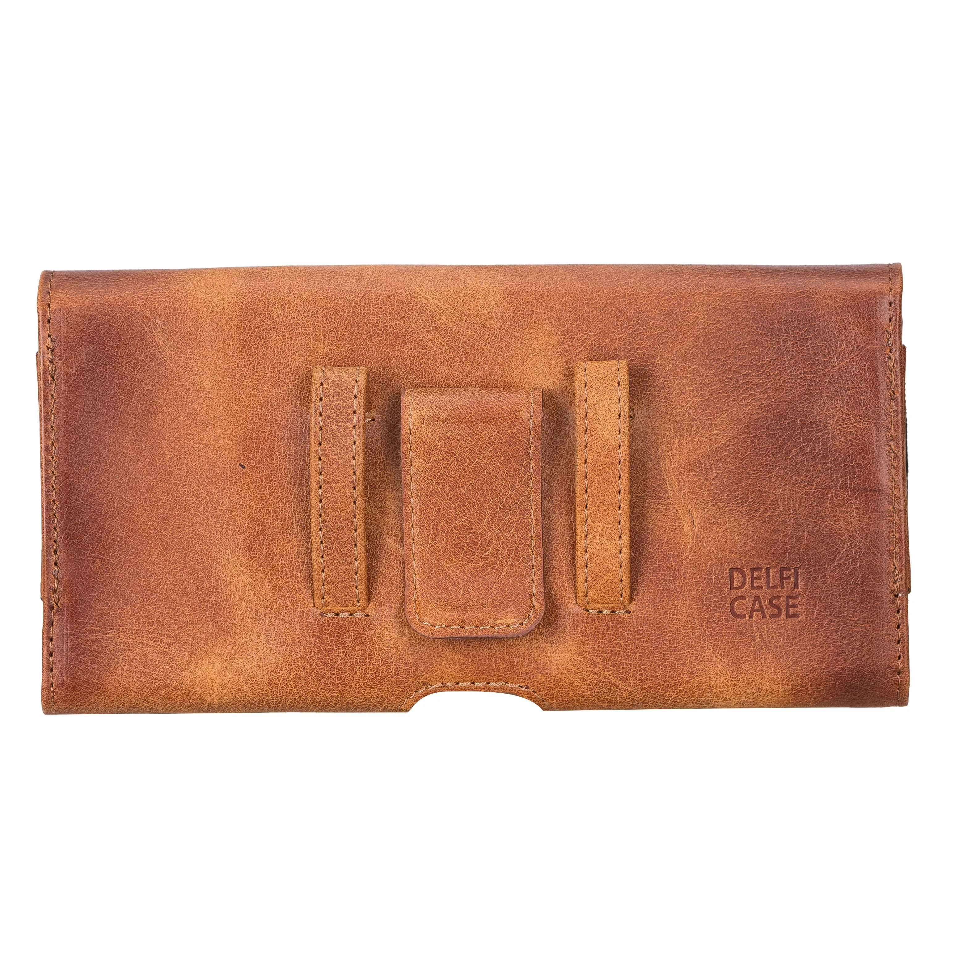 Full Grain Leather Cell Phone Holster with Magnetic Closure Belt Clip for All up to 6.9 Inch Phones (iPhone / Samsung)