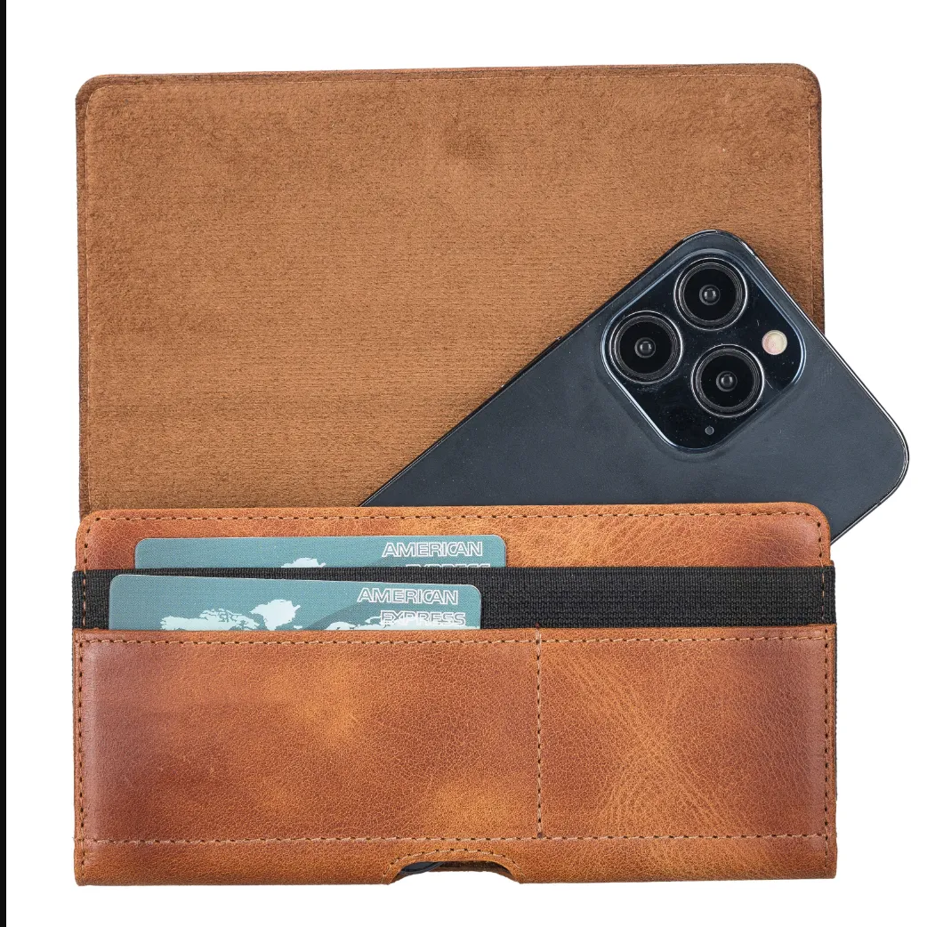 Full Grain Leather Cell Phone Holster with Magnetic Closure Belt Clip for All up to 6.9 Inch Phones (iPhone / Samsung)