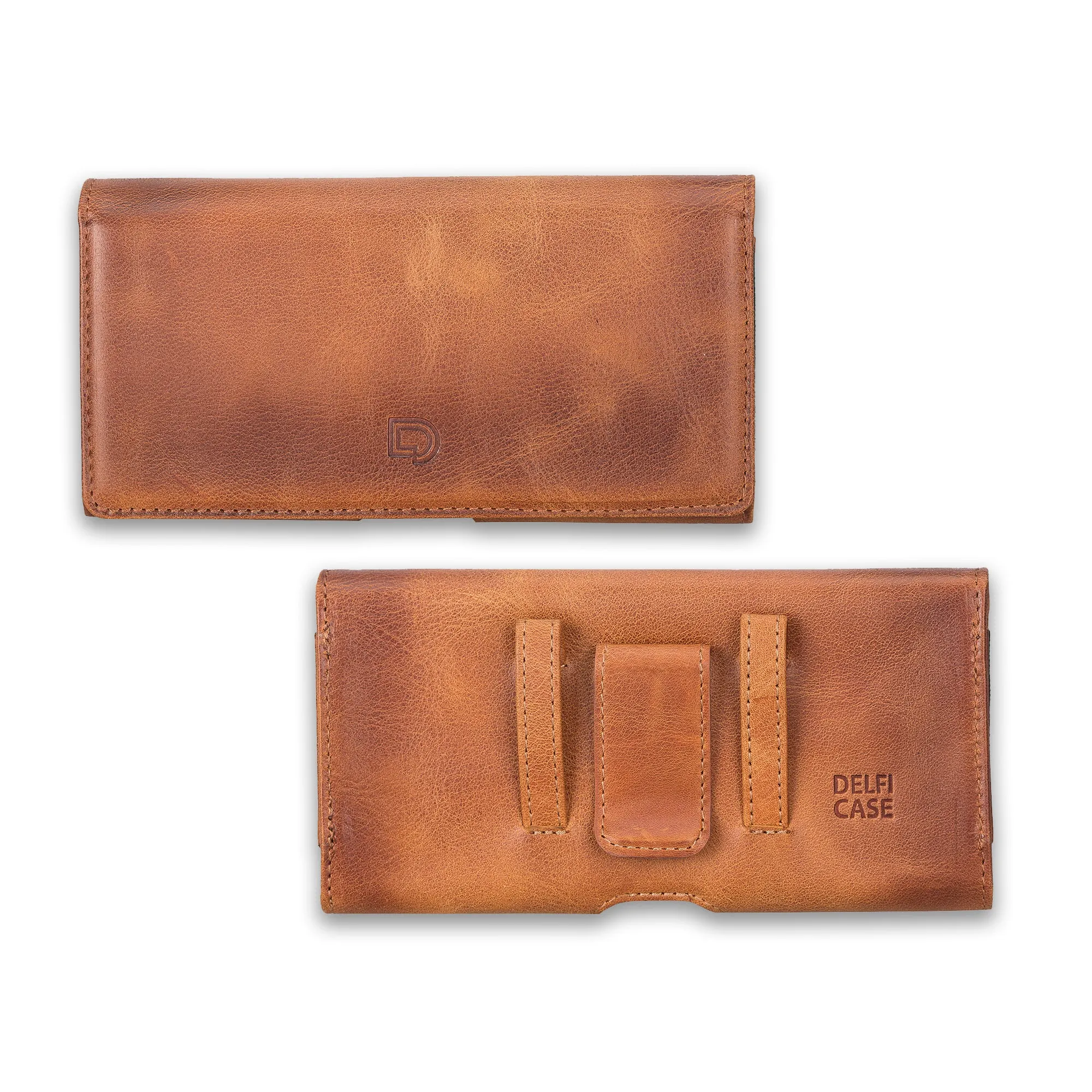 Full Grain Leather Cell Phone Holster with Magnetic Closure Belt Clip for All up to 6.9 Inch Phones (iPhone / Samsung)