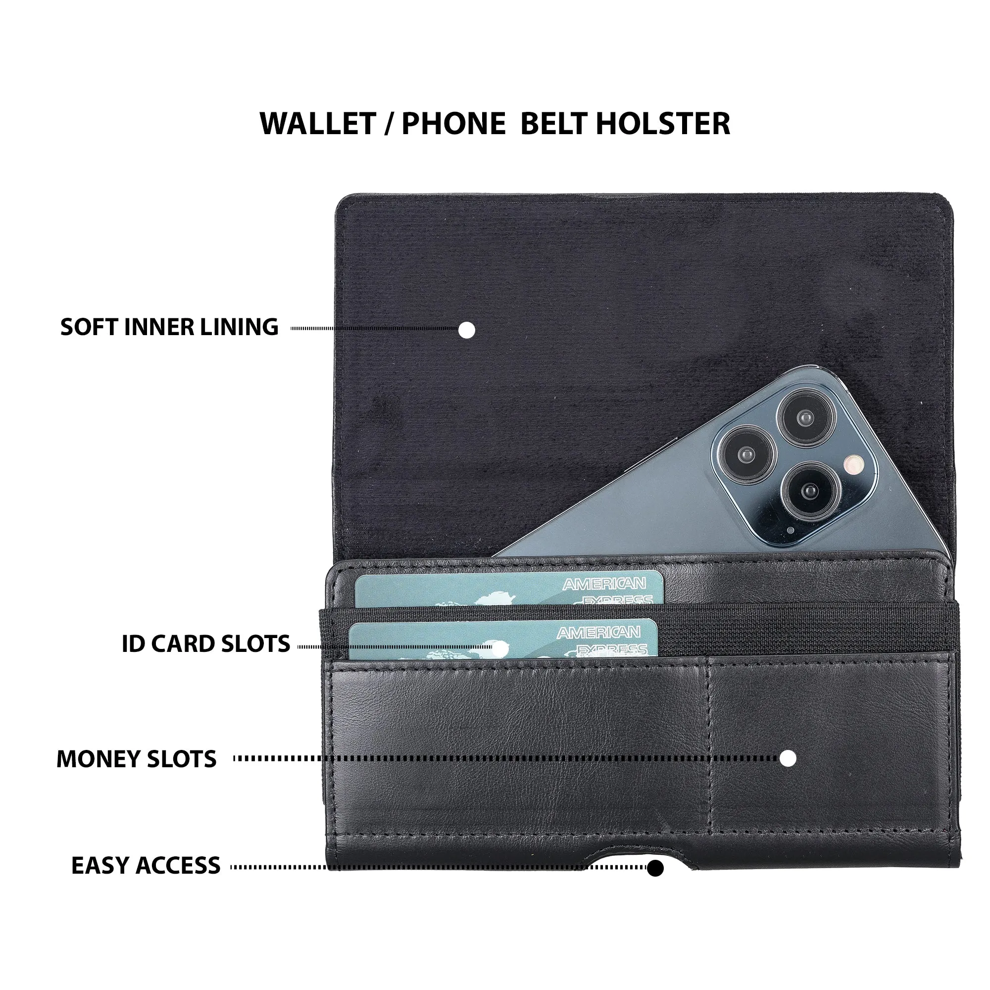 Full Grain Leather Cell Phone Holster with Magnetic Closure Pouch with Belt Clip 6.1" Phones (iPhone / Samsung)