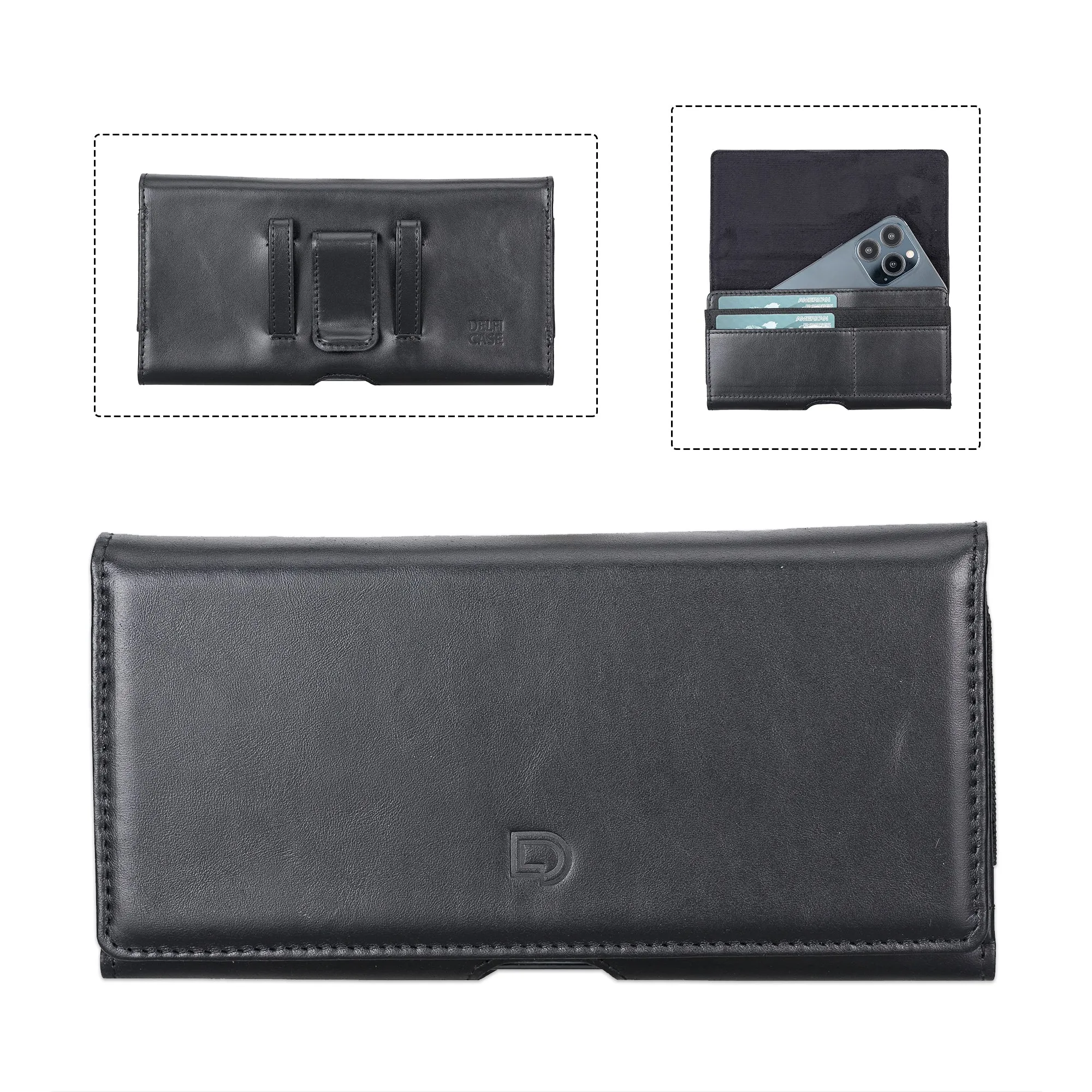 Full Grain Leather Cell Phone Holster with Magnetic Closure Pouch with Belt Clip 6.1" Phones (iPhone / Samsung)