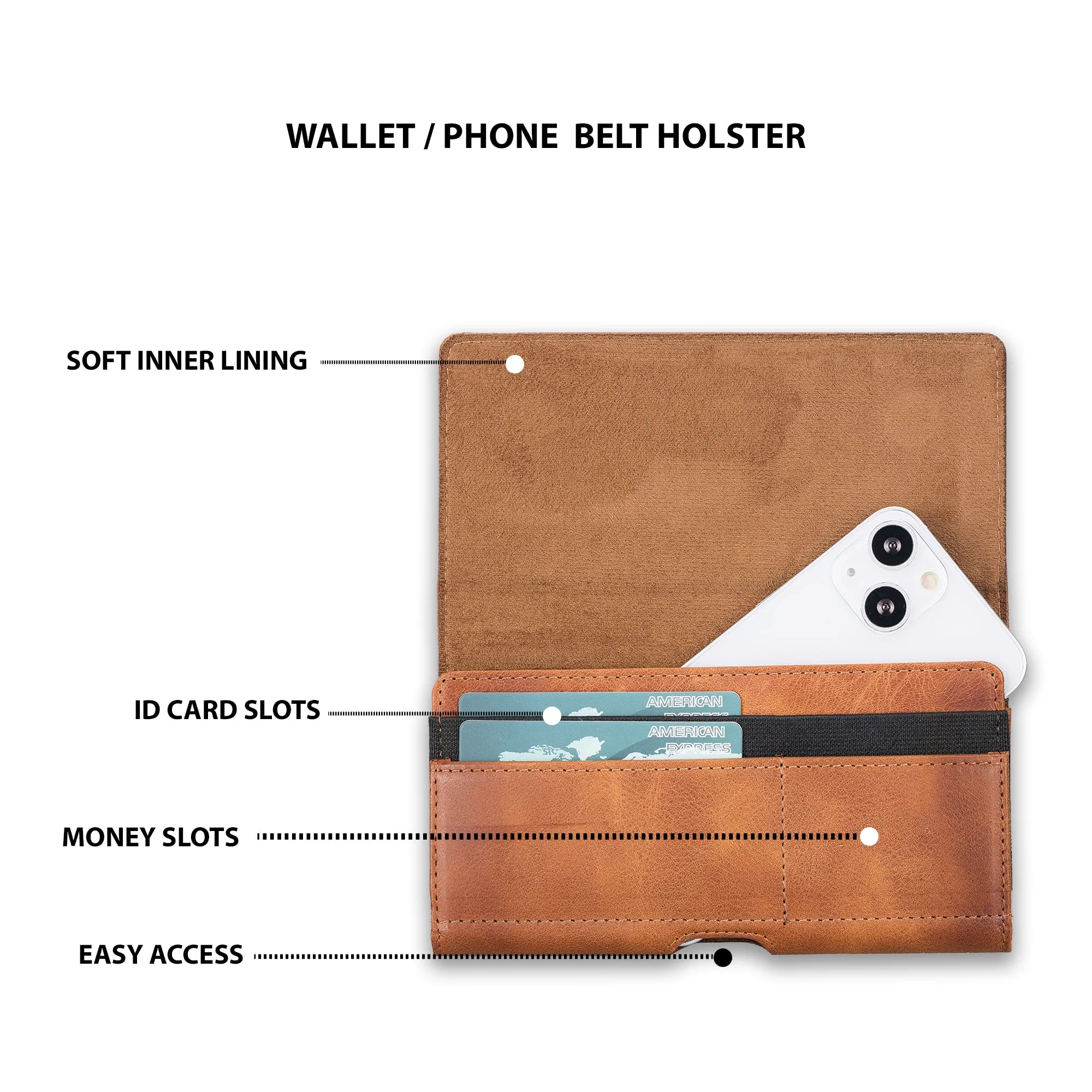 Full Grain Leather Cell Phone Holster with Magnetic Closure Pouch with Belt Clip 6.1" Phones (iPhone / Samsung)